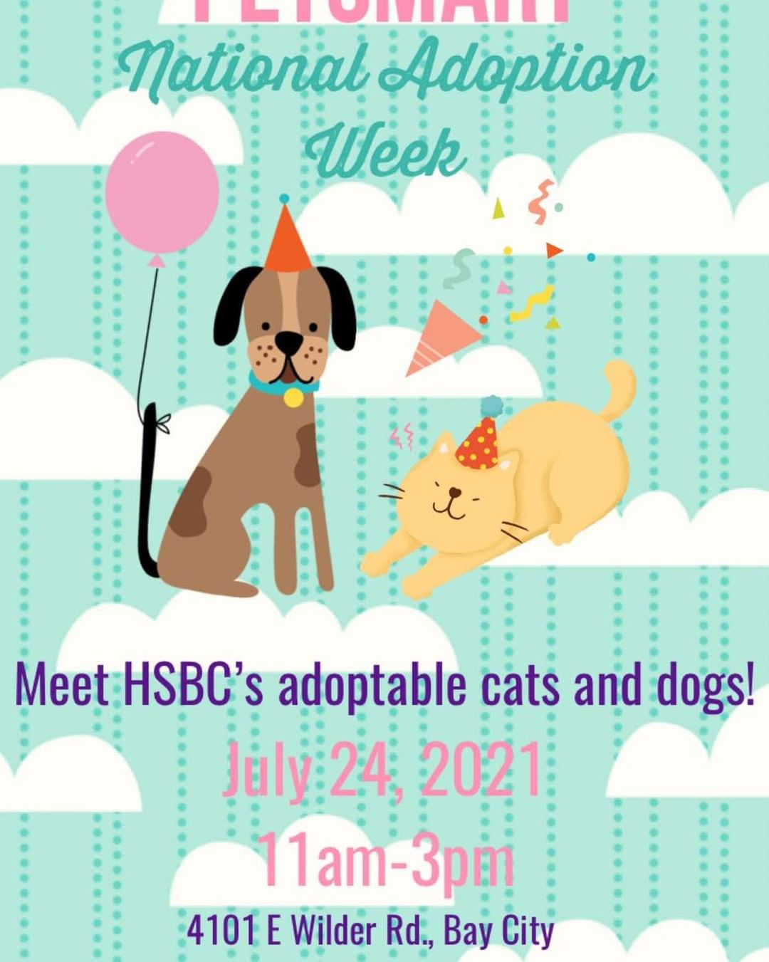 It’s National Adoption Week! We will have adoptable cats and dogs waiting to meet you at the Petsmart on Wilder Rd. in Bay City. We will be there on Saturday, July 24th, from 11am-3pm.🐾