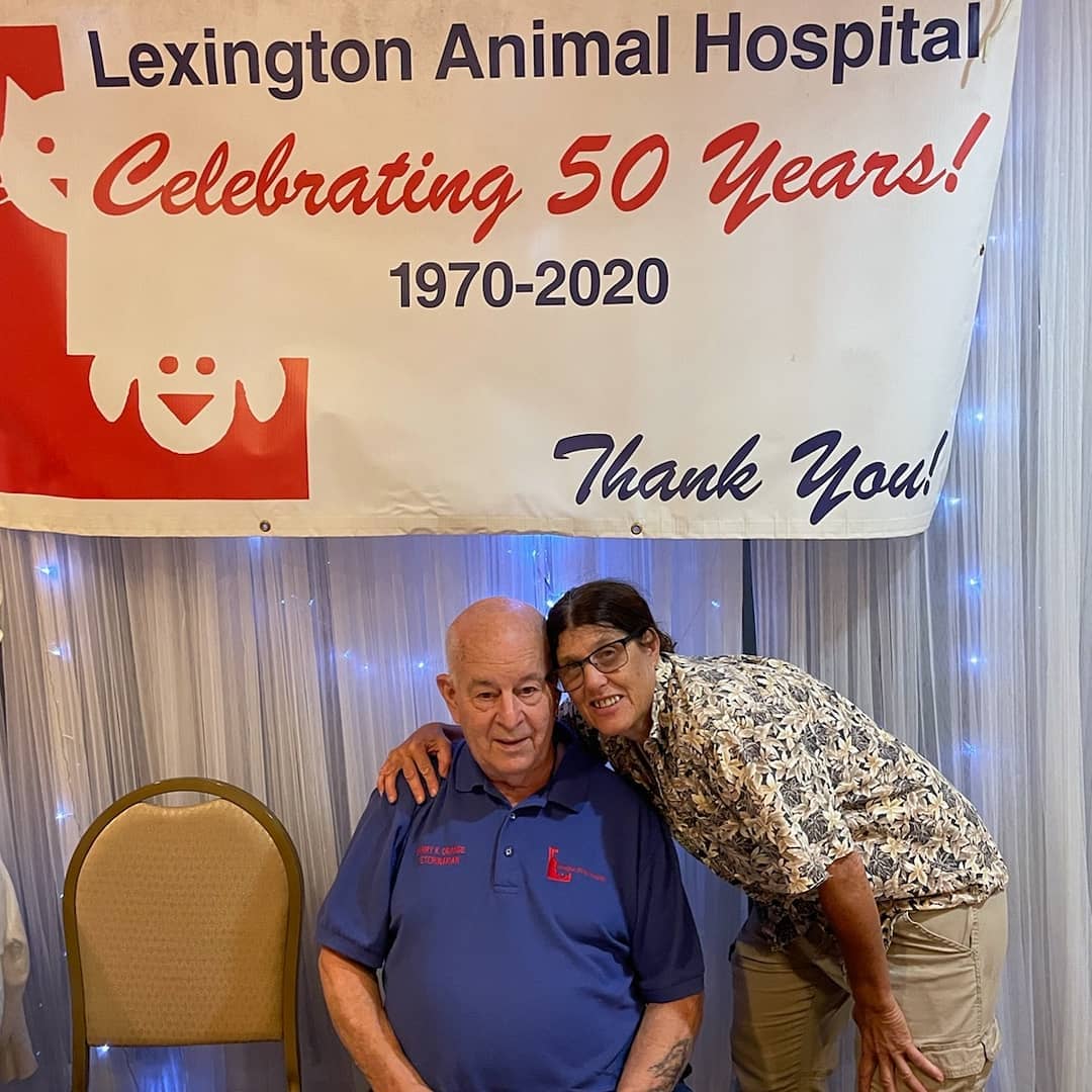 Celebrating  50 + years  with our  amazing  vet Dr. Orange  his love for the animals  and his passion  to mentor many of us has  a profound impact  on our rescue and the lives he has touched and saved.. Bravo Doc we love you cheers to 50 more years