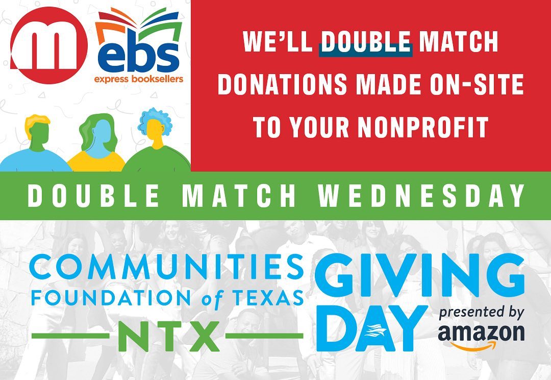 @ntxgivingday is TOMORROW! This is one of our biggest single days of donations for the entire year that funds a large amount of the work we’re able to achieve!  But today is Double Match Wednesday! All on-site <a target='_blank' href='https://www.instagram.com/explore/tags/NTxGivingDay/'>#NTxGivingDay</a> donations up to $100 from 10a to 5p will be matched by Metropolitan and Express Booksellers @metropolitanpress from their pool of matching funds. Stop by, make your donation to your favorite nonprofit, fill out a card and your donation will be double matched!