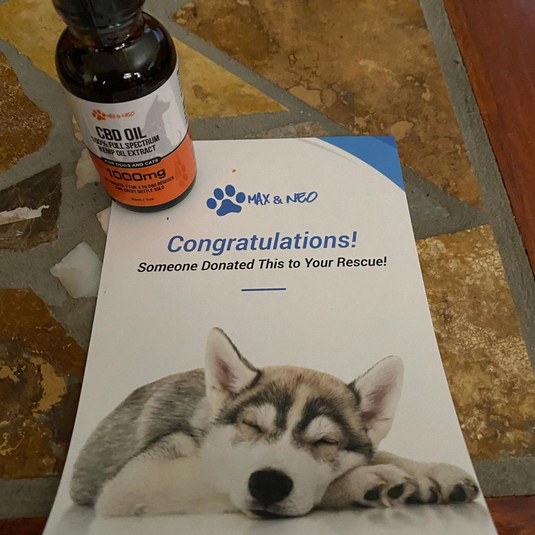 Thank You @maxandneo!  We just got This unexpected CBD Bottle Donation!  They have an amazing program where when you buy something from them, they donate the exact item to a rescue!! How amazing is that?  Please FOLLOW them, or better yet, purchase some items from them at www.maxandneo.com and we would So appreciate it if you mentioned Freedom Rescue as the recipient of the Donated items! ♥️. Thank You again @MaxandNeo for this amazing program