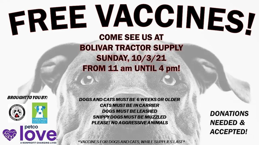 Sunday, October 3rd from 11 am to 4 pm at Tractor Supply in Bolivar, TN!