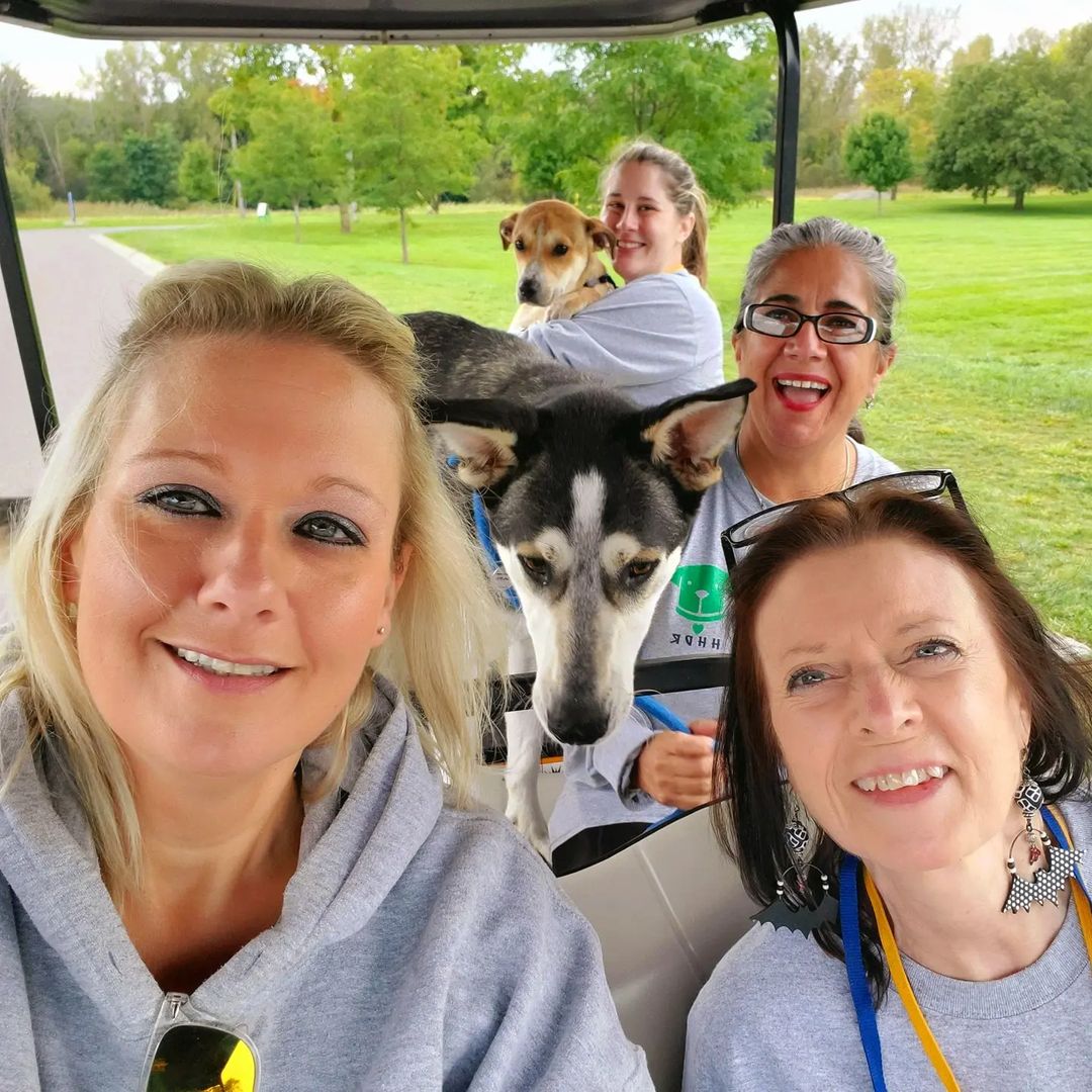 The big event is here & it's a beautiful day! Come out to Pumpkins & Pooches for Fall family fun & meet your new best friend!! Slim, Bolt & Jeff have been zipping around in the golf carts, looking for their new families. 🛺🐶😁🧡 Vendors, costume contest judged by @waynestormwatch, Raffles, food & adoptable dogs! 💚🎃🐶🐾