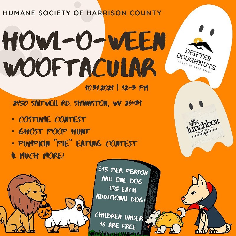 🎃 HAPPY HOWLOWEEN! 🎃

Mark your calendars! It’s a pup pawty! On October 31st from 12-3 we’re hosting the ultimate WOOFTACULAR. 

Pay when you come, cash only please! All dogs are welcomed, must be leashed. Please be mindful of others and their dogs space! 

👻 Pet Parade
👻 Costume Contest 
👻 Ghost “poop” hunt
👻 Photo booth
👻 Pawsitively Delish WV (dog treats)
👻 Tshirts & food vendors

🐺 Please come out and join us for a great time at our Howl-o-ween Wooftacular! 🐺

<a target='_blank' href='https://www.instagram.com/explore/tags/hshcwv/'>#hshcwv</a>