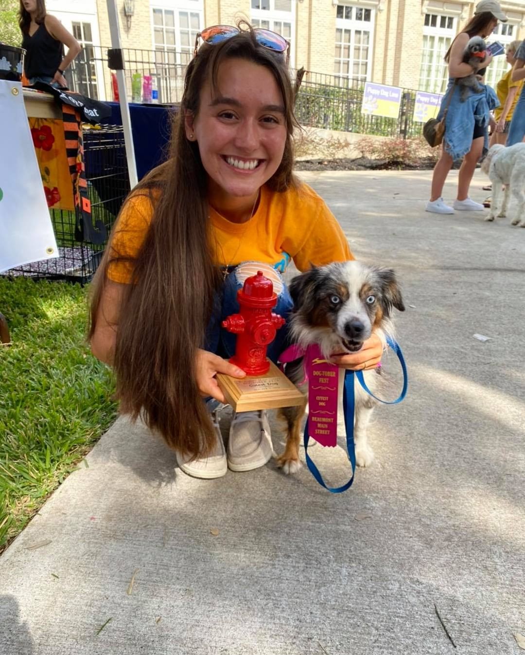 Trisket just won the cutest dog contest at Dogtoberfest in Beaumont Texas. Alyssa Sahualla ,volunteer, daughter of Pam Sahulla, entered Trisket in the contest. Trisket is available for adoption at the event. Come on out and see us!