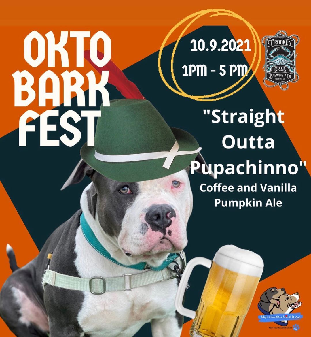 Get your furry friends ready for a pawsome day at the taproom! Today, Saturday Oct 9 from 1p-5p
AAHA is hosting <a target='_blank' href='https://www.instagram.com/explore/tags/oktobarkfest/'>#oktobarkfest</a> with @crookedcrabbeer  will be
serving some tasty food,a
special beer on tap 
'Straight Outta Pupachinno’ with $2
from each pint sold going back to the
rescue
So, come drink <a target='_blank' href='https://www.instagram.com/explore/tags/beerforacause/'>#beerforacause</a> , fall in
love with a pup. <a target='_blank' href='https://www.instagram.com/explore/tags/beerlover/'>#beerlover</a> <a target='_blank' href='https://www.instagram.com/explore/tags/rescuedog/'>#rescuedog</a> <a target='_blank' href='https://www.instagram.com/explore/tags/endbsl/'>#endbsl</a> @buckngrill