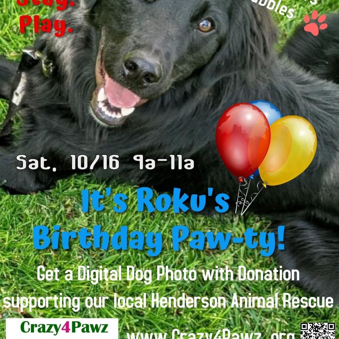 Guess what you are doing this Saturday Morning 😂. 
Come on over to Nicolai's Para Dog Park for 𝓡𝓸𝓴𝓾'𝓼 𝓑𝓲𝓻𝓽𝓱𝓭𝓪𝔂 𝓟𝓪𝔀-𝓽𝔂 🥳 from 9a-11a supporting Crazy4Pawz Animal Rescue. 

🐾 Bubbles, 🐾 Doggie Treats, and 🐾 Party Favors! Get your Saturday morning started off RIGHT!