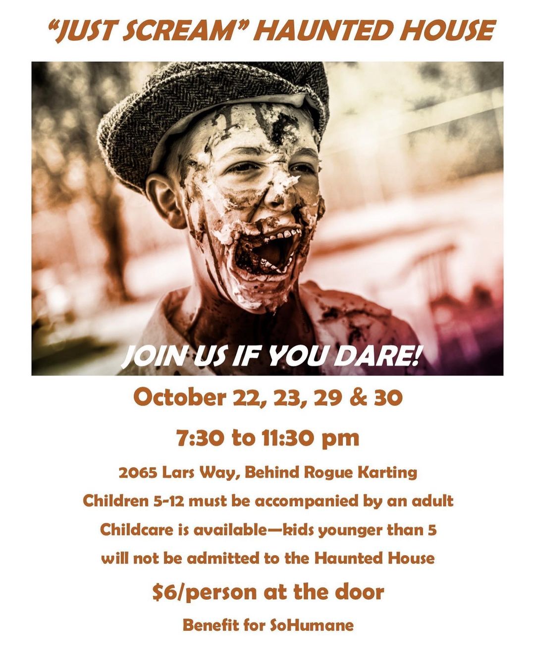 It’s Spooky Season!👻 
Join us, if you dare😈, the next 2 weekends for some spooktacular fun at our ‘Just Scream’ haunted house🧟‍♂️
