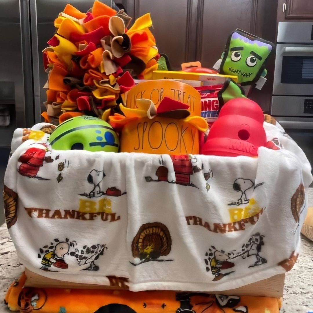 LAST CHANCE TO ENTER THE RAFFLE 🚨 
Link in bio!

We have been graciously donated this gift basket by a previous foster/adopter! 

This basket includes:
7 various Rae Dunn Pet bowls
Kong dog toy fun pack
2 Fall/Halloween theme blankets
Wobble dog toy
Dog Treats
Doggie waste bags with carrier
Snuffle Mat
Other dog items! 
Over a $300 value!!! 

We can ship !!