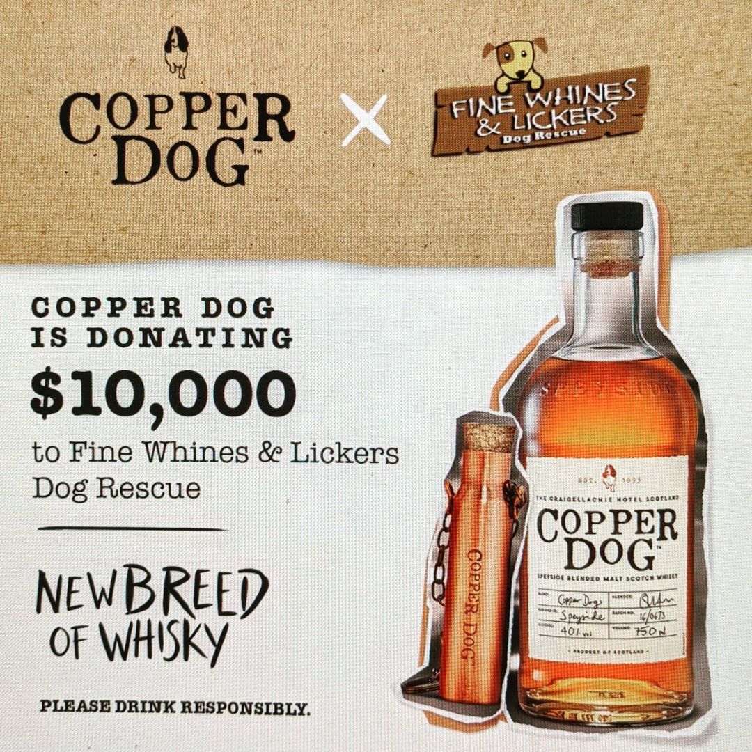 We are so excited to announce that Fine Whines & Lickers Dog Rescue is a <a target='_blank' href='https://www.instagram.com/explore/tags/CopperDogPartner/'>#CopperDogPartner</a>! @CopperDogUS is proud to support local dog welfare charities like us making a big pawprint in communities around the country. We are so grateful for their contribution to our mission. Head to the Copper Dog website to learn more, and stay tuned for details about how you can get involved, coming soon! 🥃 🐶