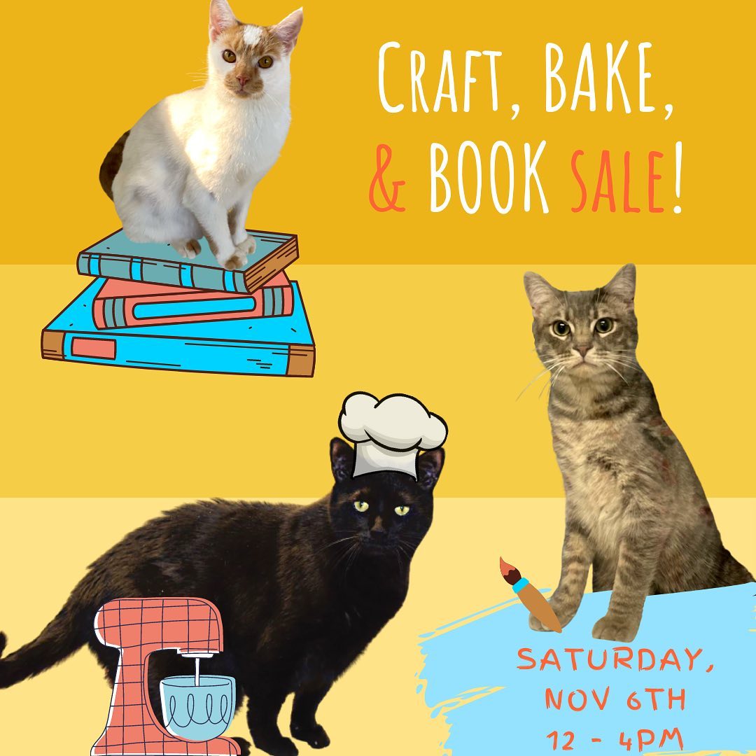 🐾Cats, 🐾crafts, 🐾books, 🐾baked treats. If you like one or all of these, you're invited to our Craft, Bake, & Book sale on November 6th! From Noon to 4pm located @ 11354 Reading Rd. Sharonville, OH.

Peaches, Finn, Pablo and the rest of the crew will see you there! 😺
________________________________________
<a target='_blank' href='https://www.instagram.com/explore/tags/adoptdontshop/'>#adoptdontshop</a> <a target='_blank' href='https://www.instagram.com/explore/tags/animalrefuge/'>#animalrefuge</a> <a target='_blank' href='https://www.instagram.com/explore/tags/nonprofit/'>#nonprofit</a> <a target='_blank' href='https://www.instagram.com/explore/tags/cincinnatioh/'>#cincinnatioh</a> <a target='_blank' href='https://www.instagram.com/explore/tags/hearttanimalrefuge/'>#hearttanimalrefuge</a> <a target='_blank' href='https://www.instagram.com/explore/tags/catsagram/'>#catsagram</a> <a target='_blank' href='https://www.instagram.com/explore/tags/cincinnatianimaladoption/'>#cincinnatianimaladoption</a> <a target='_blank' href='https://www.instagram.com/explore/tags/rescuecatsofinstagram/'>#rescuecatsofinstagram</a> <a target='_blank' href='https://www.instagram.com/explore/tags/thebeautyofcats/'>#thebeautyofcats</a> <a target='_blank' href='https://www.instagram.com/explore/tags/blackcatsofinstagram/'>#blackcatsofinstagram</a> <a target='_blank' href='https://www.instagram.com/explore/tags/kittensofinstagram/'>#kittensofinstagram</a> <a target='_blank' href='https://www.instagram.com/explore/tags/dogsofinstagram/'>#dogsofinstagram</a> <a target='_blank' href='https://www.instagram.com/explore/tags/sharonvilleohio/'>#sharonvilleohio</a> <a target='_blank' href='https://www.instagram.com/explore/tags/sharonville/'>#sharonville</a>