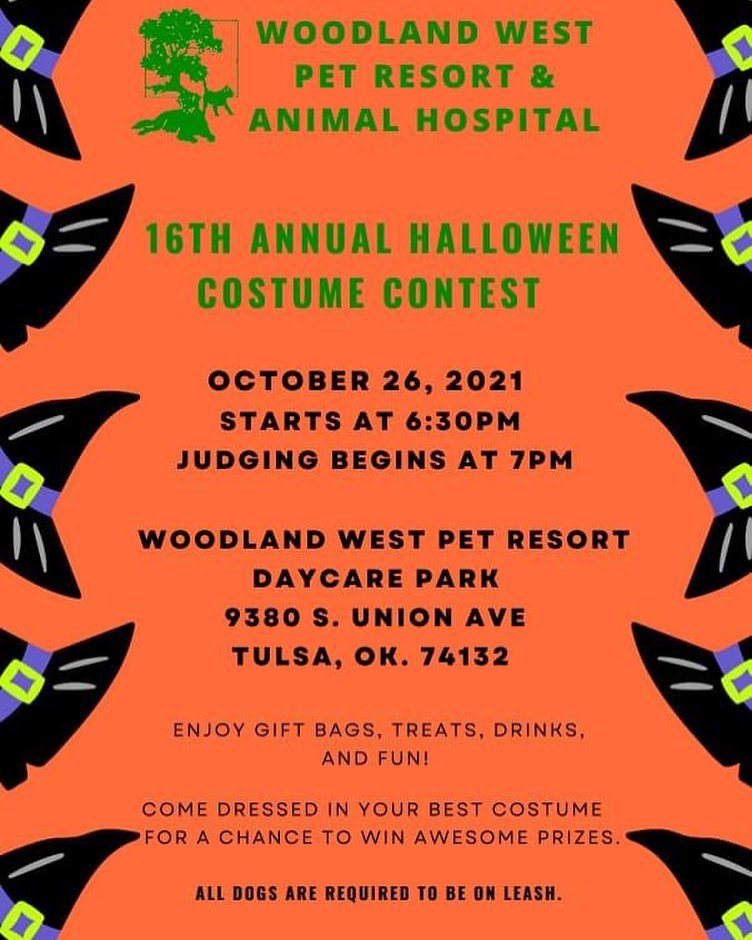 Let’s get spooky! 🎃👻 Join us tomorrow night at @woodlandwestvet and @woodlandwest.petresort’s annual pet costume contest! 

Our co-founder Jamee Suarez-Howard will be one of the judges for the costume contest. 

The event starts at 6:30 p.m., and there will be gift bags, treats, drinks, and fun! <a target='_blank' href='https://www.instagram.com/explore/tags/halloween/'>#halloween</a> <a target='_blank' href='https://www.instagram.com/explore/tags/tulsa/'>#tulsa</a> <a target='_blank' href='https://www.instagram.com/explore/tags/tulsaoklahoma/'>#tulsaoklahoma</a> <a target='_blank' href='https://www.instagram.com/explore/tags/tulsaok/'>#tulsaok</a> <a target='_blank' href='https://www.instagram.com/explore/tags/tulsapets/'>#tulsapets</a> <a target='_blank' href='https://www.instagram.com/explore/tags/tulsaevents/'>#tulsaevents</a>