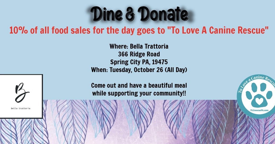 Have dinner plans for tonight yet? We have an idea 🙂!!!! Come out to @bellaspringcity tonight from 3:30pm - 9pm for a Dine and Donate!

View their menu at:
bellatrattoriasc.com/fallmenu

We hope to see you there!!