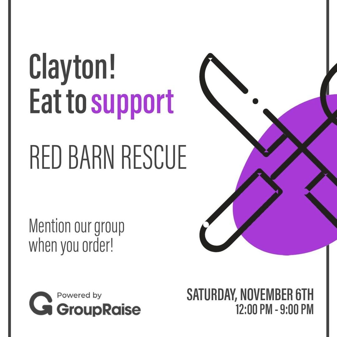 Papa John's is donating back to Red Barn Rescue - you can help by eating!

On Saturday, November 6th Papa John's, 251 NC 42 East in Clayton NC, will donate 15% of Takeout & Delivery orders to Red Barn Rescue. Please help us by RSVPing to save the date and inviting a friend (or 2) to eat with you! RSVP & details here: https://grouprai.se/s207811