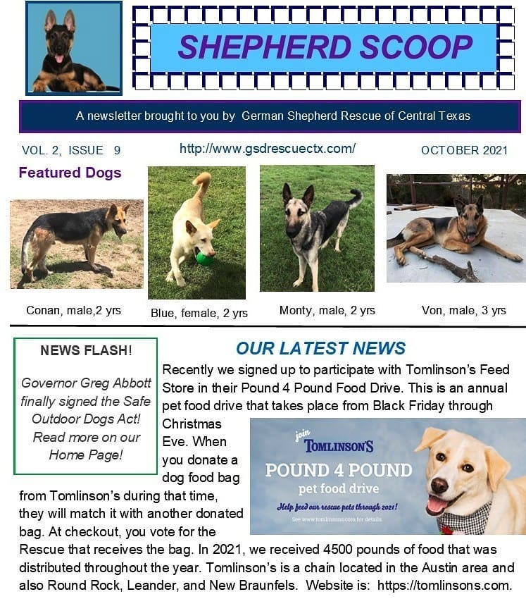 Our October monthly newsletter, Shepherd Scoop is now available, with some Halloween tips. Happy Halloween! Read it on our webpage and also signup to receive it by email.  www.gsdrescuectx.com/newsletter.html. <a target='_blank' href='https://www.instagram.com/explore/tags/adoptdontshop/'>#adoptdontshop</a> <a target='_blank' href='https://www.instagram.com/explore/tags/germanshepherds/'>#germanshepherds</a> <a target='_blank' href='https://www.instagram.com/explore/tags/germanshepherdsofinstagram/'>#germanshepherdsofinstagram</a> <a target='_blank' href='https://www.instagram.com/explore/tags/germanshepherdsofaustin/'>#germanshepherdsofaustin</a> <a target='_blank' href='https://www.instagram.com/explore/tags/germanshepherdsofdallas/'>#germanshepherdsofdallas</a> <a target='_blank' href='https://www.instagram.com/explore/tags/rescuedogsrule/'>#rescuedogsrule</a>❤️ <a target='_blank' href='https://www.instagram.com/explore/tags/rescuedogsrock/'>#rescuedogsrock</a> <a target='_blank' href='https://www.instagram.com/explore/tags/rescuedogsofinstagram/'>#rescuedogsofinstagram</a> <a target='_blank' href='https://www.instagram.com/explore/tags/germansherperdlovers/'>#germansherperdlovers</a> <a target='_blank' href='https://www.instagram.com/explore/tags/germansheperds/'>#germansheperds</a> <a target='_blank' href='https://www.instagram.com/explore/tags/germanshepherdforever/'>#germanshepherdforever</a>