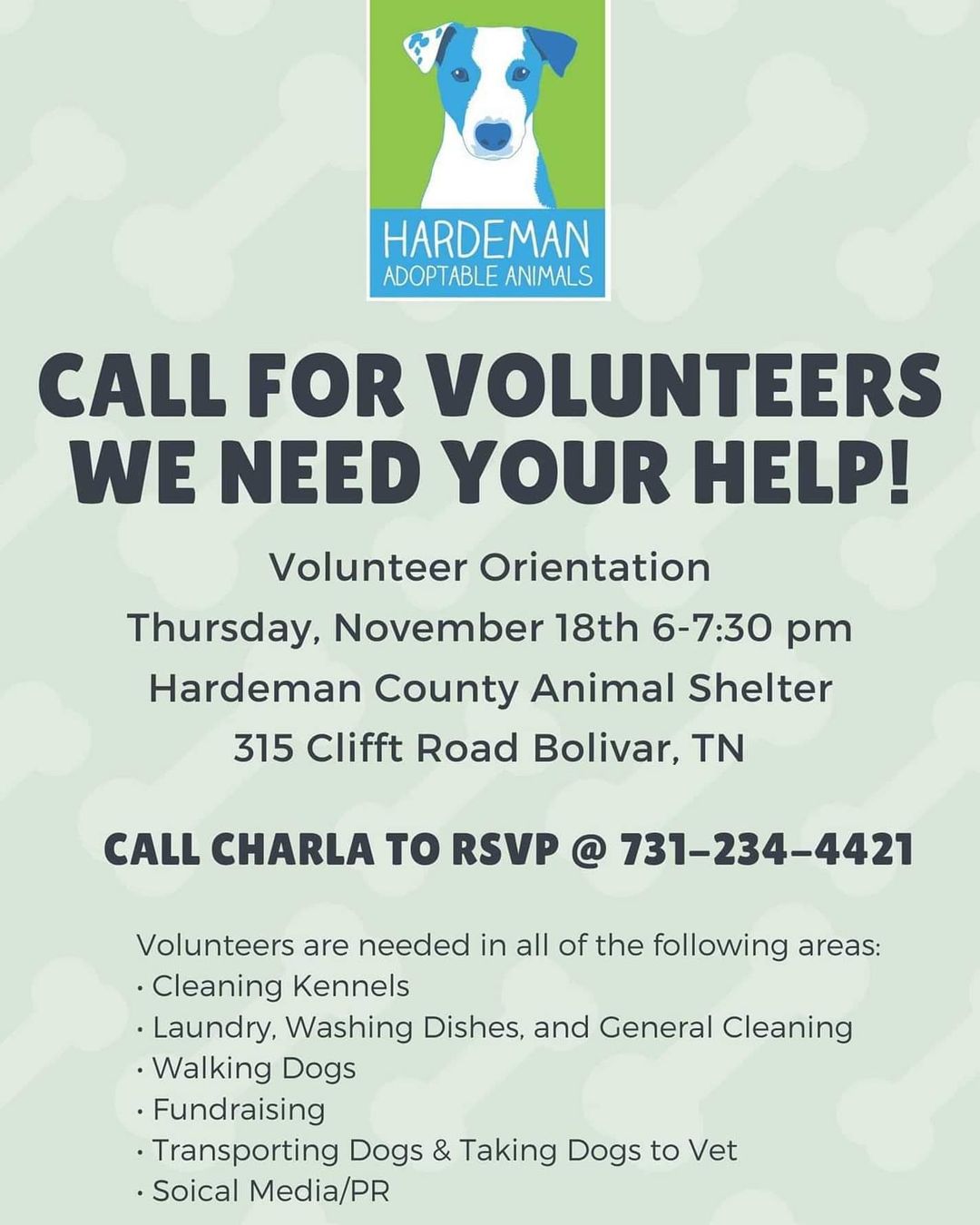 Volunteer Orientation - Thursday, November 18th from 6 to 730 pm