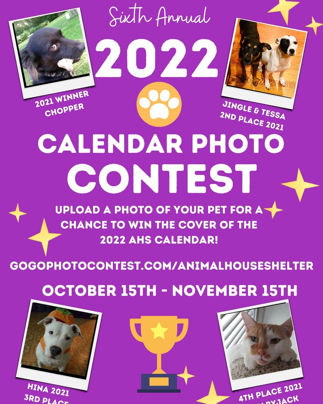 www.animalhouseshelter.com

Does your pet have what it takes! 📸Photo entry and voting take place until November 15th.  The photo with the most votes will be featured on the cover of the 2022 Animal House Shelter Calendar.
Submit photos and votes to:
www.gogophotocontest.com/animalhouseshelter
.
.
. 
Volunteer here: https://www.animalhouseshelter.com/volunteer/
Donate here: https://www.animalhouseshelter.com/donate-now/
How to Foster: https://www.animalhouseshelter.com/foster/
Application to Adopt: https://www.animalhouseshelter.com/adoption-application/
How to Adopt: https://www.animalhouseshelter.com/adopt/
Adoptable Dogs: https://www.animalhouseshelter.com/dogs/
Adoptable Cats: https://www.animalhouseshelter.com/cats/
Volunteering: https://www.animalhouseshelter.com/volunteer/
Amazon wish list: https://www.amazon.com/.../3NLUPIBFE.../ref=cm_wl_rlist_go_o?
Wishlist: https://www.animalhouseshelter.com/wish-list/
<a target='_blank' href='https://www.instagram.com/explore/tags/loveisrescued/'>#loveisrescued</a> <a target='_blank' href='https://www.instagram.com/explore/tags/adoptdontshop/'>#adoptdontshop</a>
<a target='_blank' href='https://www.instagram.com/explore/tags/adoptme/'>#adoptme</a> <a target='_blank' href='https://www.instagram.com/explore/tags/animalhouseshelterhuntley/'>#animalhouseshelterhuntley</a> <a target='_blank' href='https://www.instagram.com/explore/tags/huntleyanimalshelter/'>#huntleyanimalshelter</a>
<a target='_blank' href='https://www.instagram.com/explore/tags/animalrescue/'>#animalrescue</a> <a target='_blank' href='https://www.instagram.com/explore/tags/adoptabledogs/'>#adoptabledogs</a> <a target='_blank' href='https://www.instagram.com/explore/tags/rescue/'>#rescue</a> <a target='_blank' href='https://www.instagram.com/explore/tags/dogs/'>#dogs</a> <a target='_blank' href='https://www.instagram.com/explore/tags/cats/'>#cats</a> <a target='_blank' href='https://www.instagram.com/explore/tags/nokill/'>#nokill</a> <a target='_blank' href='https://www.instagram.com/explore/tags/charity/'>#charity</a> <a target='_blank' href='https://www.instagram.com/explore/tags/nonprofit/'>#nonprofit</a> <a target='_blank' href='https://www.instagram.com/explore/tags/animalshelter/'>#animalshelter</a> <a target='_blank' href='https://www.instagram.com/explore/tags/shelter/'>#shelter</a> <a target='_blank' href='https://www.instagram.com/explore/tags/animals/'>#animals</a> <a target='_blank' href='https://www.instagram.com/explore/tags/adopt/'>#adopt</a> <a target='_blank' href='https://www.instagram.com/explore/tags/foster/'>#foster</a> <a target='_blank' href='https://www.instagram.com/explore/tags/volunteer/'>#volunteer</a> <a target='_blank' href='https://www.instagram.com/explore/tags/donate/'>#donate</a> <a target='_blank' href='https://www.instagram.com/explore/tags/fundraiser/'>#fundraiser</a> <a target='_blank' href='https://www.instagram.com/explore/tags/event/'>#event</a> <a target='_blank' href='https://www.instagram.com/explore/tags/fundraising/'>#fundraising</a> <a target='_blank' href='https://www.instagram.com/explore/tags/donations/'>#donations</a> <a target='_blank' href='https://www.instagram.com/explore/tags/savealife/'>#savealife</a> <a target='_blank' href='https://www.instagram.com/explore/tags/humanesociety/'>#humanesociety</a> <a target='_blank' href='https://www.instagram.com/explore/tags/homeless/'>#homeless</a>