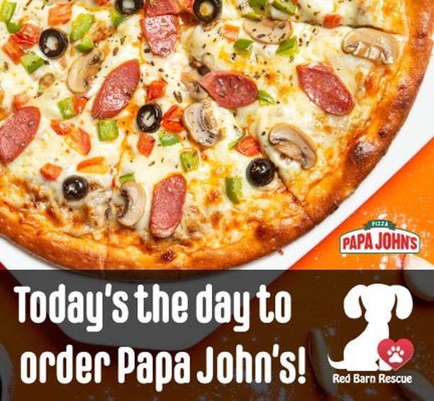 From 12:00 PM - 9:00 PM today your order from Papa John's at 251 NC 42 East, Clayton, will support Red Barn Rescue! Papa John's will donate 15% of sales from Takeout & Delivery orders made when mentioning Red Barn Rescue.  Please follow the ordering instructions below to ensure we get credit <3 And thank you for supporting our rescue!

Order by Phone
Call 919-550-7772 and select option “5: Speak with the Manager”. Then mention that you are with Red Barn Rescue before placing your order and have them add the promo code PAPACARES to your order. (NOTE: Calls are now directed by default to a corporate call center which does not have the ability to use the promo codes for the fundraiser so if calling an order in, you must select the 