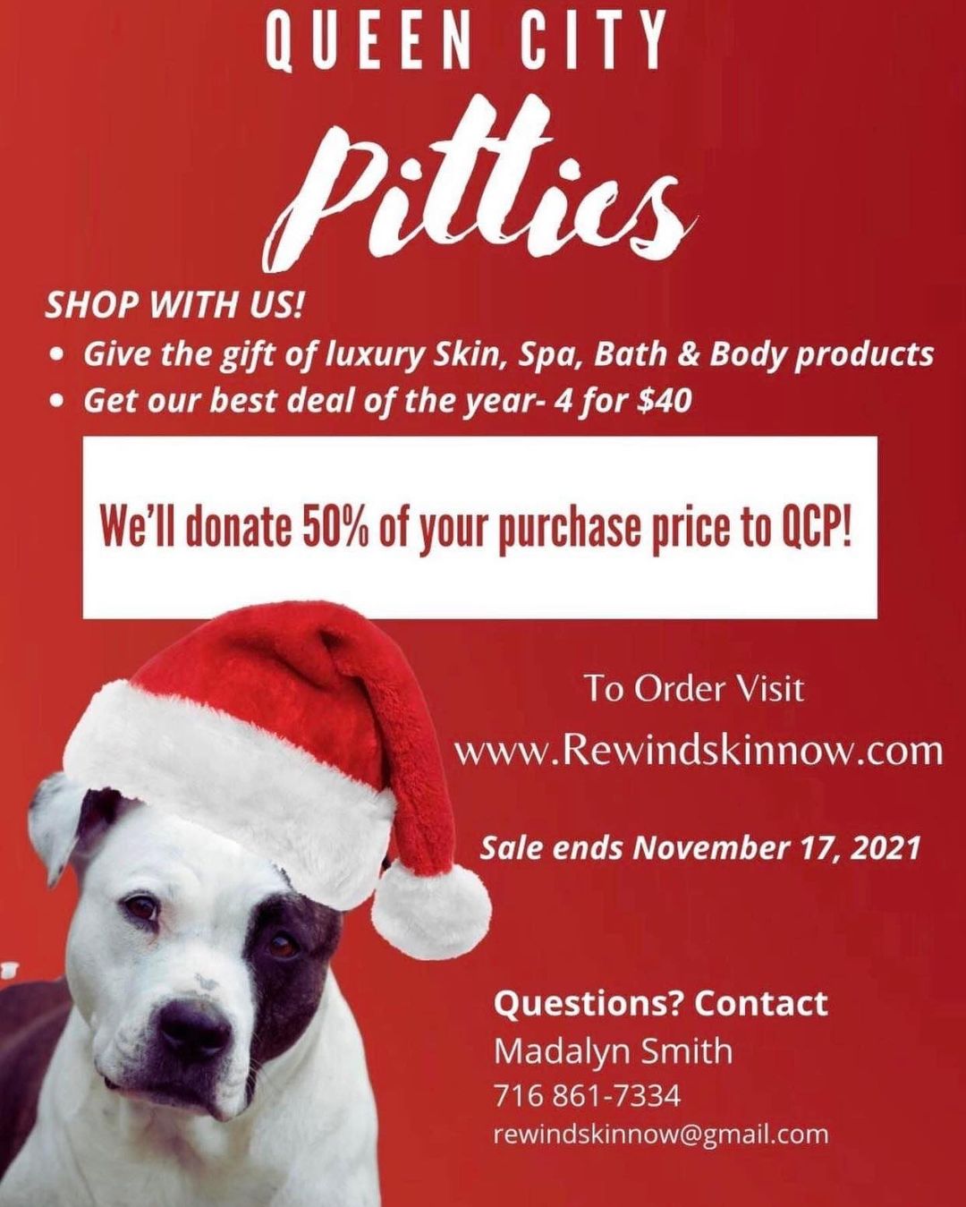 If Beer Blasts, Football Squares or Raffles aren't your thing, but you'd still like to donate, we have something else you might be interested in!! 
One of our awesome supporters is having a Skin Care Fundraiser for us!! 

Give the gift of luxury Skin, Spa, Bath & Body products this Holiday Season!! 50% of your purchase is donated back to QCP!! There is literally something for everyone! 

To view products and place an order, please visit: https://agellumlife.com/msmith