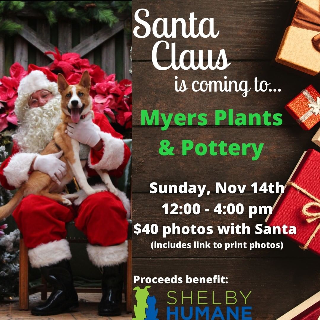 See you this Sunday! 
Bring your pets, kids, or the whole family for photos with Santa. The photos are only $40 which includes a link to print your photos.
All proceeds will go to Shelby Humane.