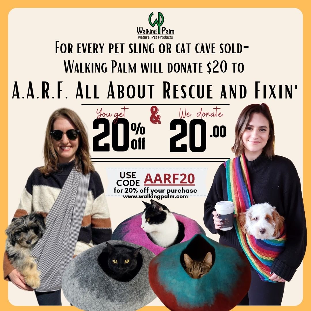 🙂We are excited to partner with @walkingpalm to offer all of our friends, fosters, adopters, and donors a great discount! These super groovy items are convenient and even better naturally crafted and locally made. Visit them at walkingpalm.com and use our code AARF20 for 20% off your order which directly sends us $20 for us to put towards supplies and vet bills. Thank You and lets show @walkingpalm some for their generosity!