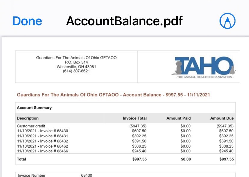 🆘DONATIONS STILL NEEDED🆘 We are still needing donations for our parvo pups care as we are currently short 997.55 for their current bill.  Bill invoice below.  Please donate to help our parvo pups & SHARE!!

https://paypal.me/GuardiansFTAOhio