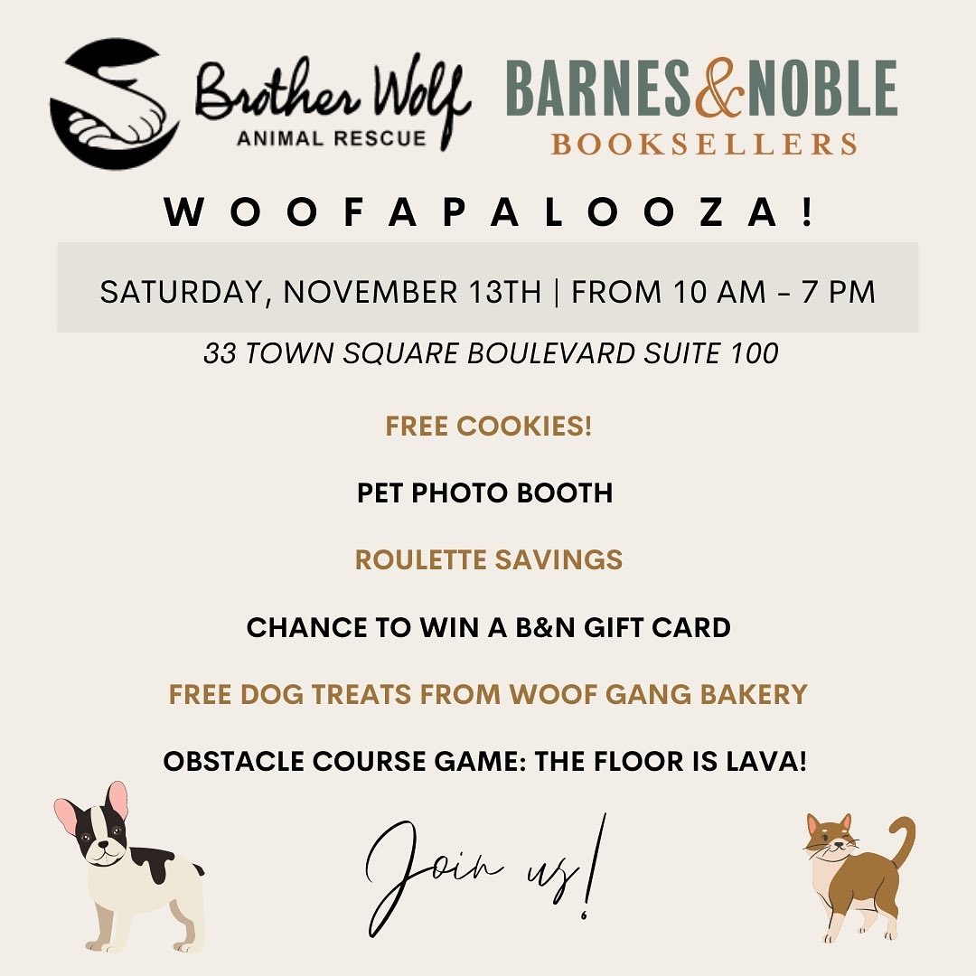 Join us tomorrow from 10am-7pm at Barnes & Noble and get a start on your holiday shopping all while helping homeless animals! 🐶😻<a target='_blank' href='https://www.instagram.com/explore/tags/shop/'>#shop</a> <a target='_blank' href='https://www.instagram.com/explore/tags/support/'>#support</a> <a target='_blank' href='https://www.instagram.com/explore/tags/animals/'>#animals</a> <a target='_blank' href='https://www.instagram.com/explore/tags/brotherwolf/'>#brotherwolf</a> <a target='_blank' href='https://www.instagram.com/explore/tags/animalrescue/'>#animalrescue</a> <a target='_blank' href='https://www.instagram.com/explore/tags/barnsandnoble/'>#barnsandnoble</a> <a target='_blank' href='https://www.instagram.com/explore/tags/community/'>#community</a> <a target='_blank' href='https://www.instagram.com/explore/tags/help/'>#help</a> <a target='_blank' href='https://www.instagram.com/explore/tags/together/'>#together</a> <a target='_blank' href='https://www.instagram.com/explore/tags/charity/'>#charity</a> <a target='_blank' href='https://www.instagram.com/explore/tags/dog/'>#dog</a> <a target='_blank' href='https://www.instagram.com/explore/tags/cat/'>#cat</a> <a target='_blank' href='https://www.instagram.com/explore/tags/smallanimal/'>#smallanimal</a> <a target='_blank' href='https://www.instagram.com/explore/tags/tomorrow/'>#tomorrow</a>