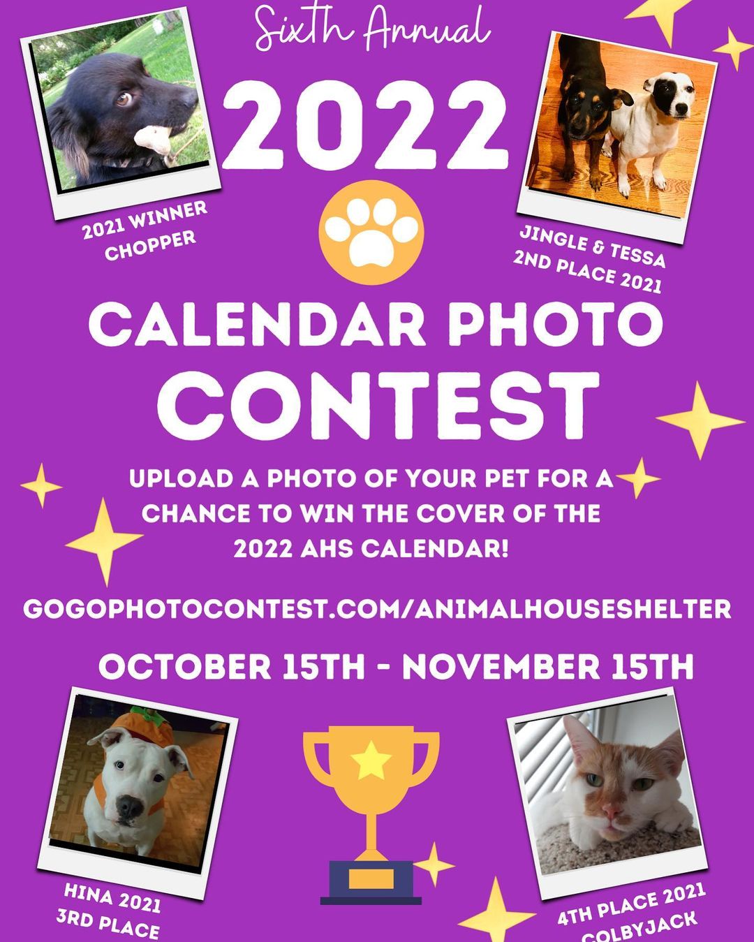 www.animalhouseshelter.com

Have you entered your dog or cat in the AHS 2022 Calendar Contest? It's not too late, photo entry and voting take place until November 15th.  The photo with the most votes will be featured on the cover of the 2022 Animal House Shelter Calendar.
Submit photos and votes to:
www.gogophotocontest.com/animalhouseshelter

Please Share!!
.
.
. 
Volunteer here: https://www.animalhouseshelter.com/volunteer/
Donate here: https://www.animalhouseshelter.com/donate-now/
How to Foster: https://www.animalhouseshelter.com/foster/
Application to Adopt: https://www.animalhouseshelter.com/adoption-application/
How to Adopt: https://www.animalhouseshelter.com/adopt/
Adoptable Dogs: https://www.animalhouseshelter.com/dogs/
Adoptable Cats: https://www.animalhouseshelter.com/cats/
Volunteering: https://www.animalhouseshelter.com/volunteer/
Amazon wish list: https://www.amazon.com/.../3NLUPIBFE.../ref=cm_wl_rlist_go_o
?
Wishlist: https://www.animalhouseshelter.com/wish-list/
<a target='_blank' href='https://www.instagram.com/explore/tags/loveisrescued/'>#loveisrescued</a> <a target='_blank' href='https://www.instagram.com/explore/tags/adoptdontshop/'>#adoptdontshop</a>
<a target='_blank' href='https://www.instagram.com/explore/tags/adoptme/'>#adoptme</a> <a target='_blank' href='https://www.instagram.com/explore/tags/animalhouseshelterhuntley/'>#animalhouseshelterhuntley</a> <a target='_blank' href='https://www.instagram.com/explore/tags/huntleyanimalshelter/'>#huntleyanimalshelter</a>
<a target='_blank' href='https://www.instagram.com/explore/tags/animalrescue/'>#animalrescue</a> <a target='_blank' href='https://www.instagram.com/explore/tags/adoptabledogs/'>#adoptabledogs</a> <a target='_blank' href='https://www.instagram.com/explore/tags/rescue/'>#rescue</a> <a target='_blank' href='https://www.instagram.com/explore/tags/dogs/'>#dogs</a> <a target='_blank' href='https://www.instagram.com/explore/tags/cats/'>#cats</a> <a target='_blank' href='https://www.instagram.com/explore/tags/nokill/'>#nokill</a> <a target='_blank' href='https://www.instagram.com/explore/tags/charity/'>#charity</a> <a target='_blank' href='https://www.instagram.com/explore/tags/nonprofit/'>#nonprofit</a> <a target='_blank' href='https://www.instagram.com/explore/tags/animalshelter/'>#animalshelter</a> <a target='_blank' href='https://www.instagram.com/explore/tags/shelter/'>#shelter</a> <a target='_blank' href='https://www.instagram.com/explore/tags/animals/'>#animals</a> <a target='_blank' href='https://www.instagram.com/explore/tags/adopt/'>#adopt</a> <a target='_blank' href='https://www.instagram.com/explore/tags/foster/'>#foster</a> <a target='_blank' href='https://www.instagram.com/explore/tags/volunteer/'>#volunteer</a> <a target='_blank' href='https://www.instagram.com/explore/tags/donate/'>#donate</a> <a target='_blank' href='https://www.instagram.com/explore/tags/fundraiser/'>#fundraiser</a> <a target='_blank' href='https://www.instagram.com/explore/tags/event/'>#event</a> <a target='_blank' href='https://www.instagram.com/explore/tags/fundraising/'>#fundraising</a> <a target='_blank' href='https://www.instagram.com/explore/tags/donations/'>#donations</a> <a target='_blank' href='https://www.instagram.com/explore/tags/savealife/'>#savealife</a> <a target='_blank' href='https://www.instagram.com/explore/tags/humanesociety/'>#humanesociety</a> <a target='_blank' href='https://www.instagram.com/explore/tags/homeless/'>#homeless</a>