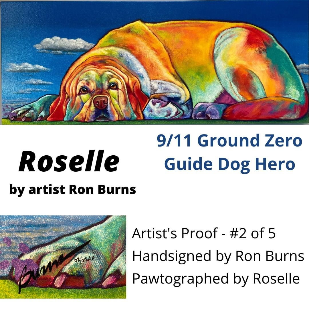 RAFFLE TIME! This is one you don't want to miss out on! Enter for your chance to win this signed canvas print of Roselle - the guide dog who led her handler and many others out of Tower One and to safety before the building collapsed during the terrorist attack on 9/11.
 
This piece is an artist's proof, number 2 of 5. The <a target='_blank' href='https://www.instagram.com/explore/tags/1/'>#1</a> piece was given to Roselle's person, Micheal Hingson. It is handsigned by artist Ron Burns and pawtographed by Roselle. There were only a total of 30 limited edition pieces, which all sold out in less than one day, and the original piece hangs in the 911 Museum in New York.
Twenty years later, Roselle's legacy of saving lives continues. With your help, a piece of art can have the power to change an animal's life forever. 100% of the raffle proceeds benefit Animal Friends Humane Society, and allow us to continue in our mission of protecting lost, homeless, abandoned and mistreated animals.

Tickets are 1 for $20 or 3 for $50. Winner will be drawn Monday, November 22nd. You can purchase your tickets here https://secure.givelively.org/event/animal-friends-humane-society/roselle-ron-burns-signed-canvas-raffle?fbclid=IwAR1eobvsugQ5PK5amZRUQT43H_vufXd5IMxld4mTA5YXN7blQaKqm40aZDw