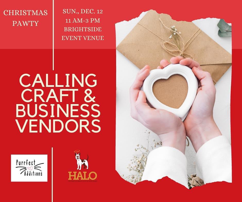 We still of plenty of vendor spots available for our Christmas Pawty! This year we are partnering with @purrfectadditionsinc and Brightside Event Venue to bring you a shopping extravaganza and our Gift Card Christmas Tree Raffle. Small business owners and crafters are welcome to join us for $50 fee to sell their goods to eager Christmas shoppers. We need YOU to make this event successful! Please email Katherine.gast@gmail.com for all the details. HALO is a private nonprofit 501(c)(3) organization that relies on donations and volunteers. Please visit our website www.halok9behavior.com to view our adoptable pets and learn more about our programs. Our PayPal is halok9behavior@gmail.com and Venmo is halo_behavior.

<a target='_blank' href='https://www.instagram.com/explore/tags/opttoadopt/'>#opttoadopt</a> <a target='_blank' href='https://www.instagram.com/explore/tags/adoptme/'>#adoptme</a> <a target='_blank' href='https://www.instagram.com/explore/tags/christmas/'>#christmas</a> <a target='_blank' href='https://www.instagram.com/explore/tags/smallbusiness/'>#smallbusiness</a> <a target='_blank' href='https://www.instagram.com/explore/tags/shoplocal/'>#shoplocal</a> <a target='_blank' href='https://www.instagram.com/explore/tags/shopsmallbusiness/'>#shopsmallbusiness</a> <a target='_blank' href='https://www.instagram.com/explore/tags/shopsmallbusinesses/'>#shopsmallbusinesses</a> <a target='_blank' href='https://www.instagram.com/explore/tags/fosteringsaveslives/'>#fosteringsaveslives</a> <a target='_blank' href='https://www.instagram.com/explore/tags/fosterdog/'>#fosterdog</a> <a target='_blank' href='https://www.instagram.com/explore/tags/fosterdogs/'>#fosterdogs</a> <a target='_blank' href='https://www.instagram.com/explore/tags/fosterdogsofinstagram/'>#fosterdogsofinstagram</a> <a target='_blank' href='https://www.instagram.com/explore/tags/rescue/'>#rescue</a> <a target='_blank' href='https://www.instagram.com/explore/tags/rescuedog/'>#rescuedog</a> <a target='_blank' href='https://www.instagram.com/explore/tags/rescuedogs/'>#rescuedogs</a> <a target='_blank' href='https://www.instagram.com/explore/tags/rescuedogsofinstagram/'>#rescuedogsofinstagram</a> <a target='_blank' href='https://www.instagram.com/explore/tags/rescuelife/'>#rescuelife</a> <a target='_blank' href='https://www.instagram.com/explore/tags/nonprofit/'>#nonprofit</a> <a target='_blank' href='https://www.instagram.com/explore/tags/nonprofits/'>#nonprofits</a> <a target='_blank' href='https://www.instagram.com/explore/tags/nonprofitorganization/'>#nonprofitorganization</a> <a target='_blank' href='https://www.instagram.com/explore/tags/nonprofitorganizations/'>#nonprofitorganizations</a> <a target='_blank' href='https://www.instagram.com/explore/tags/nonprofitlife/'>#nonprofitlife</a> <a target='_blank' href='https://www.instagram.com/explore/tags/donate/'>#donate</a> <a target='_blank' href='https://www.instagram.com/explore/tags/volunteer/'>#volunteer</a> <a target='_blank' href='https://www.instagram.com/explore/tags/volunteeropportunities/'>#volunteeropportunities</a> <a target='_blank' href='https://www.instagram.com/explore/tags/donatetoday/'>#donatetoday</a>