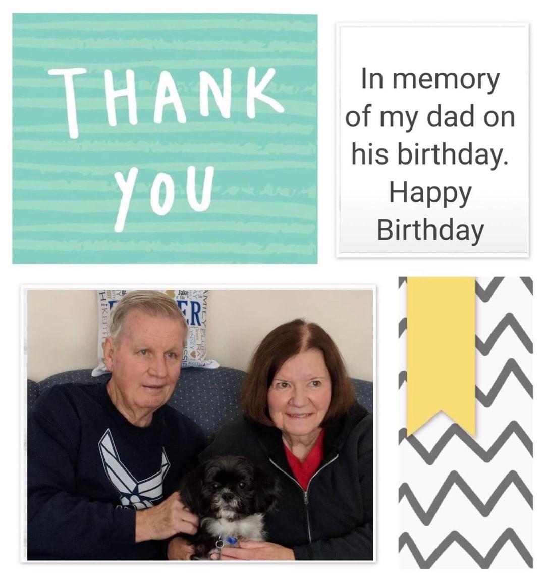 Thank you, Christine Hackett, for making a donation in honor and memory of your dear daddy on his birthday in heaven. ❤️

And thank you for sharing this picture of your father, Ray Fowler, and his wife Lois on the day they adopted Bailey (fka Winston) in January of 2019. ❤️

We thank him for his service in the US Air Force.