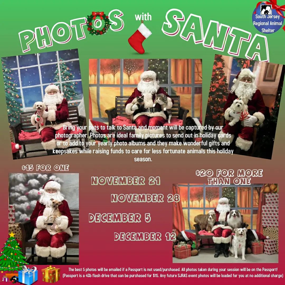 SJRAS Holiday Photos are back for 2021! Bring your pets or the whole family - our Santa can handle it all! We'll capture a wonderful memory that you can treasure for years to come. Share them on your feeds, use them as your holiday cards or present them as a personalized gift. Priced as low as $15, and benefiting homeless pets, you can't beat this deal. Choose from 4 different backdrops, and Santa can be used or not - totally up to you! Appointments fill up fast, so reserve yours today! www.sjras.org