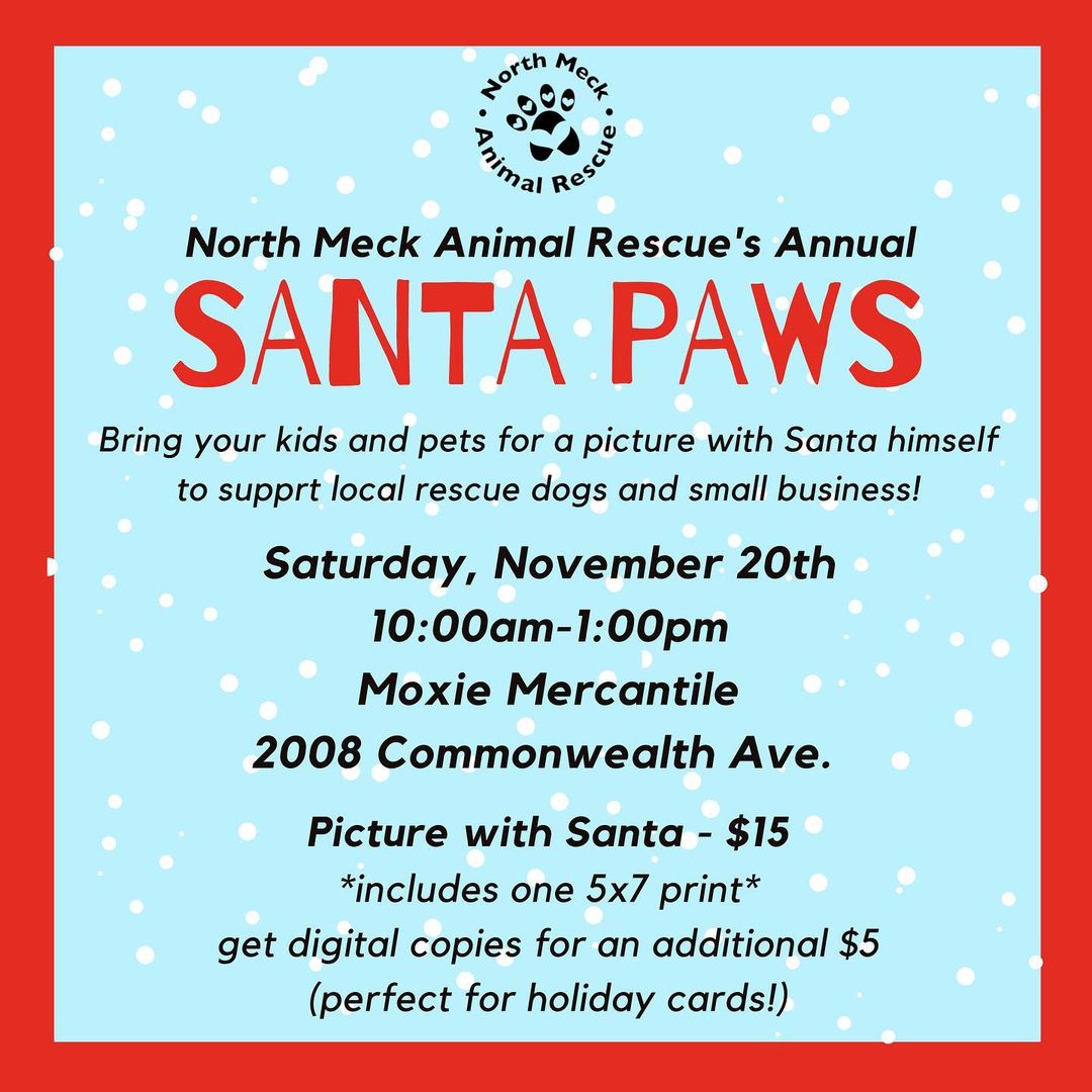 Today’s the day!!! We start at 10 at Moxie Mercantile in Plaza Midwood! Santa will be on site ready to take photos with your dogs and kids! 🎄