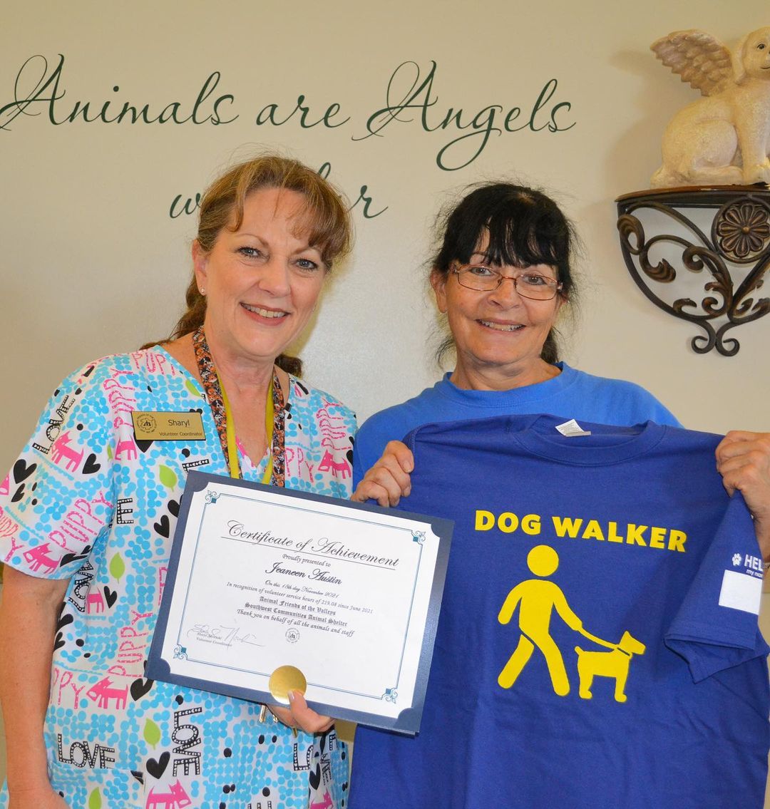 Congratulations to three of our amazing volunteers for their certificates of achievements on the service hours they’ve dedicated to the shelter! Ed Mulvey has over 470 hours, Jeaneen Austin over 215 hours, and Suzanne Merchey over 775 hours. These numbers combined equate to over 1,450 hours of work just to help our animals in need! Thank you so much to our volunteers for all the passion and hard work for a great cause. We couldn’t do it without you! <a target='_blank' href='https://www.instagram.com/explore/tags/animalfriendsofthevalleys/'>#animalfriendsofthevalleys</a> <a target='_blank' href='https://www.instagram.com/explore/tags/donationsplease/'>#donationsplease</a> <a target='_blank' href='https://www.instagram.com/explore/tags/adoptdontshop/'>#adoptdontshop</a> <a target='_blank' href='https://www.instagram.com/explore/tags/helpyourlocalshelter/'>#helpyourlocalshelter</a> <a target='_blank' href='https://www.instagram.com/explore/tags/savetheanimals/'>#savetheanimals</a> <a target='_blank' href='https://www.instagram.com/explore/tags/catsanddogs/'>#catsanddogs</a> <a target='_blank' href='https://www.instagram.com/explore/tags/dogs/'>#dogs</a> <a target='_blank' href='https://www.instagram.com/explore/tags/cats/'>#cats</a> <a target='_blank' href='https://www.instagram.com/explore/tags/adoptions/'>#adoptions</a>