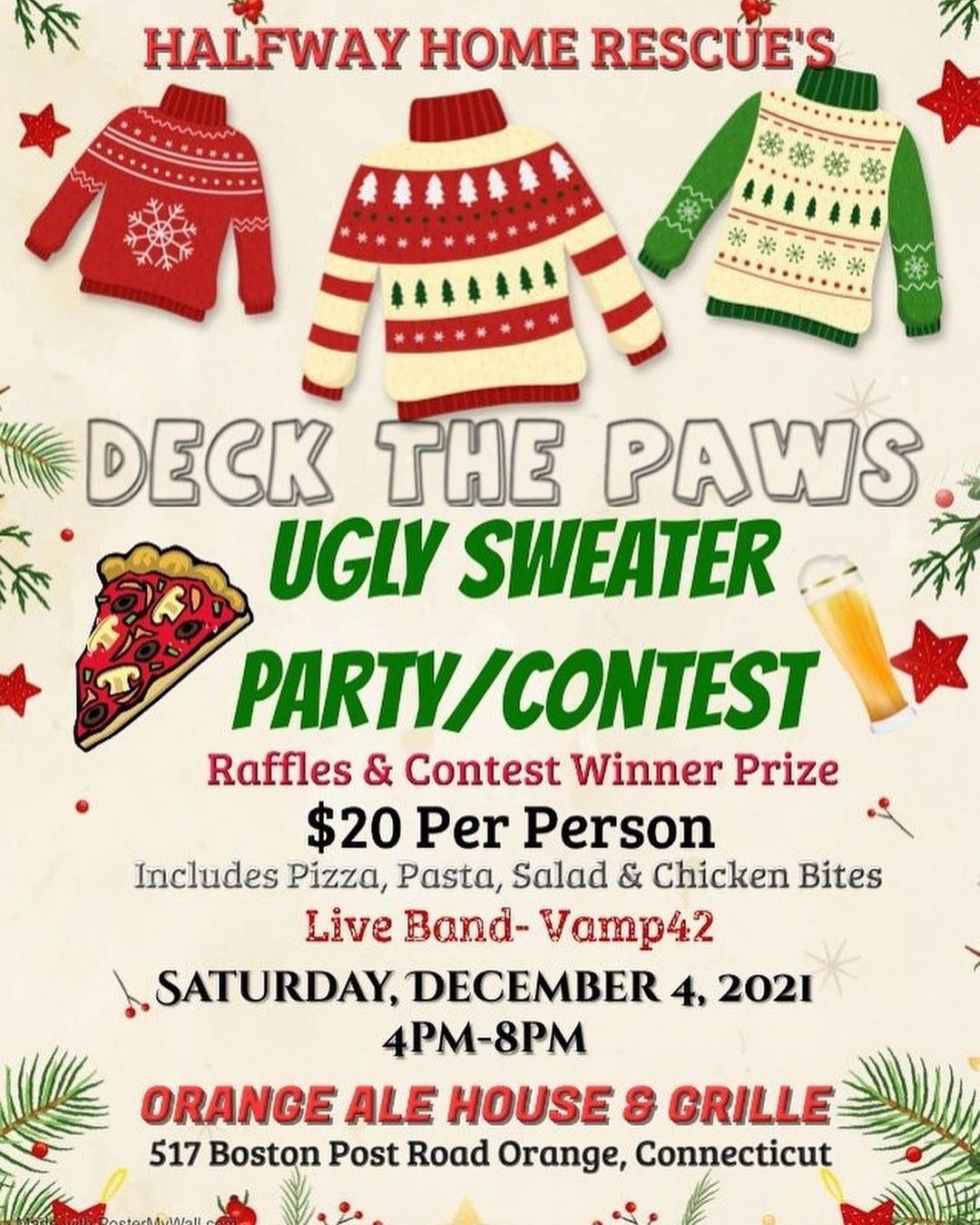 ❄️☃️ Just TWO weeks away!! We will be selling tickets today, Sunday November 21 at PetSmart North Haven from 11-2! ￼ ❄️☃️

Tickets are $20 and can be mailed to you or can be purchased at an adoption event. 
 
Be sure to add a note for “tickets!” Along with your address! 
💖 Venmo: halfwayhomerescueinc
💖 Paypal: halfwayhomerescueonline@yahoo.com

<a target='_blank' href='https://www.instagram.com/explore/tags/donationsneeded/'>#donationsneeded</a> <a target='_blank' href='https://www.instagram.com/explore/tags/donationsappreciated/'>#donationsappreciated</a> <a target='_blank' href='https://www.instagram.com/explore/tags/ittakesavillage/'>#ittakesavillage</a> <a target='_blank' href='https://www.instagram.com/explore/tags/orangealehouse/'>#orangealehouse</a> <a target='_blank' href='https://www.instagram.com/explore/tags/uglysweaterparty/'>#uglysweaterparty</a> <a target='_blank' href='https://www.instagram.com/explore/tags/fundraiser/'>#fundraiser</a> <a target='_blank' href='https://www.instagram.com/explore/tags/connecticut/'>#connecticut</a> <a target='_blank' href='https://www.instagram.com/explore/tags/connecticutfundraiser/'>#connecticutfundraiser</a> <a target='_blank' href='https://www.instagram.com/explore/tags/deckthepaws/'>#deckthepaws</a> <a target='_blank' href='https://www.instagram.com/explore/tags/halfwayhomerescueinc/'>#halfwayhomerescueinc</a>