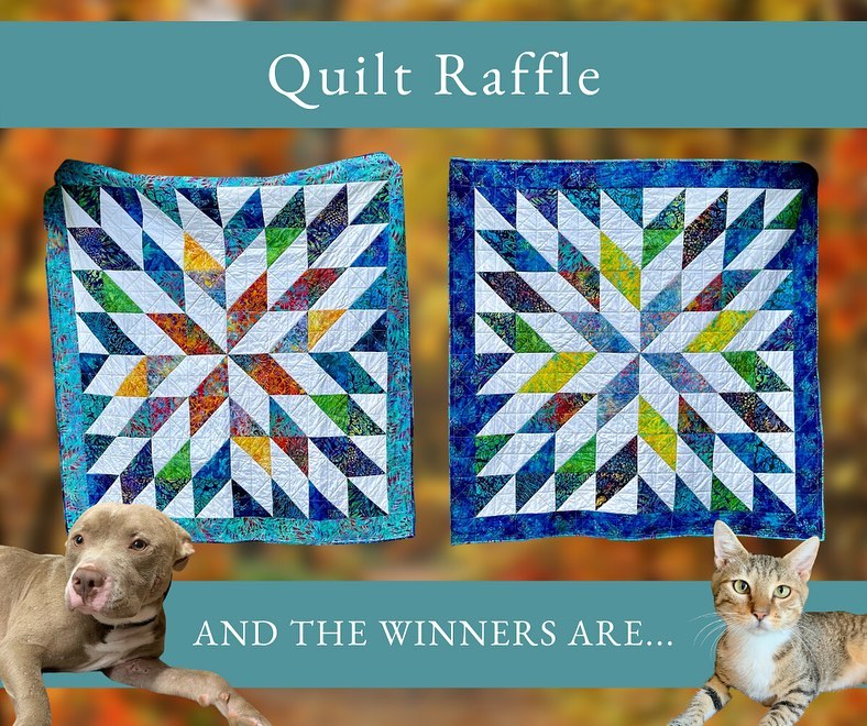 We are so excited to announce the winners of this years Quilt Raffle! Did you catch it on Lowcountry Live earlier?! THE WINNERS ARRRRE… (Drumroll please 🥁...) Catherine Coulter and Debra Lilienthal! 🎉 THANK YOU SO MUCH to all that purchased raffle tickets. Thanks to you, we raised over $3,000 for the animals! 😱 Be sure to keep an eye out for our Holiday Auction items 👀 There may be a quilt in there, too! (Psst: Cat lovers will want to see this, especially! 😻) and of course, thank you again to Donna Gamble who hand stitched these quilts with so much love. ❤️