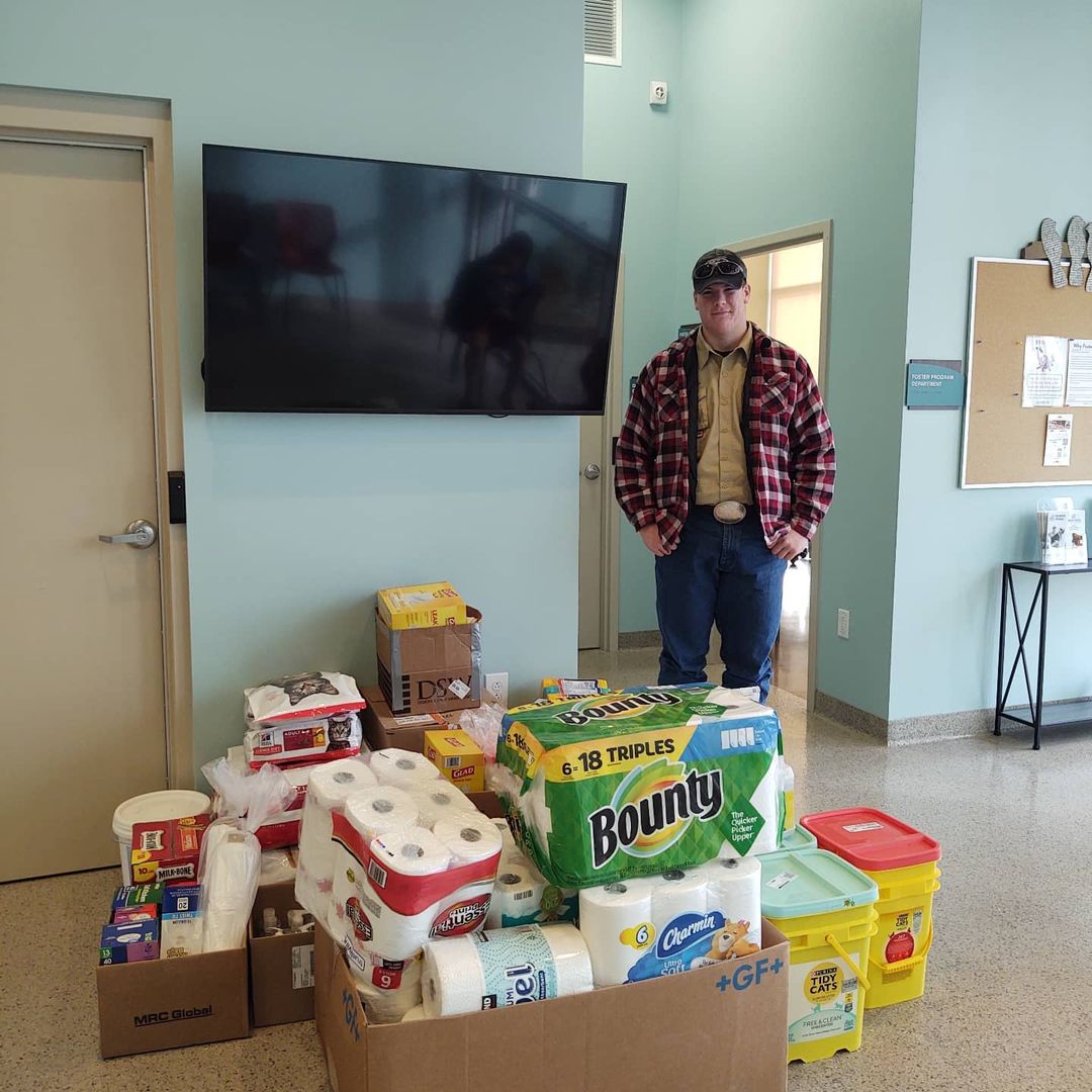 Thank you to this Eagle Scout for choosing HSHC as the beneficiary for his project. Look at all of the amazing items he donated to our animals 🐾