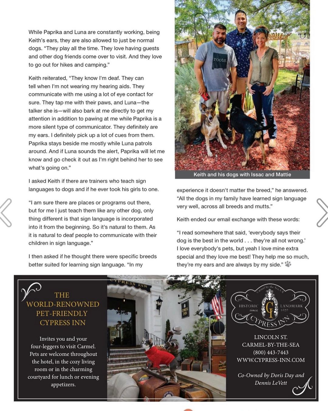 Española Humane alumni get some dog beach vibes in California’s Coastal Canine Magazine! Publishers of the magazine read our article about Keith King and his ASL-trained dogs Luna and Paprika in The Santa Fe New Mexican and reached out to us for a story - see photo on page 8 and the story starts on page 20 (and we share the magazine with Emmylou Harris?!? Swoon!) The piece is a heartwarming mutual-rescue tale about how our adopted dogs have become Keith’s ears, and beloved constant companions.

Luna also has the distinct honor of being our very first puppy adopted from our Puppy Patch at @ojosantaferesort !

🐾 Read it here: https://issuu.com/coastalcanine/docs/cc_fall_2021

🐾Coastal Canine Website:  http://www.coastalcaninemag.com/index.html

@goodvibesike @claudiamardel @boomerpg @barkingmadchick @raechiecakes 

<a target='_blank' href='https://www.instagram.com/explore/tags/coastalcanine/'>#coastalcanine</a> <a target='_blank' href='https://www.instagram.com/explore/tags/california/'>#california</a> <a target='_blank' href='https://www.instagram.com/explore/tags/dogbeach/'>#dogbeach</a> <a target='_blank' href='https://www.instagram.com/explore/tags/beach/'>#beach</a> <a target='_blank' href='https://www.instagram.com/explore/tags/beachvibes/'>#beachvibes</a> <a target='_blank' href='https://www.instagram.com/explore/tags/dogsofnewmexico/'>#dogsofnewmexico</a> <a target='_blank' href='https://www.instagram.com/explore/tags/santafe/'>#santafe</a> <a target='_blank' href='https://www.instagram.com/explore/tags/espa/'>#espa</a>ñola <a target='_blank' href='https://www.instagram.com/explore/tags/taos/'>#taos</a> <a target='_blank' href='https://www.instagram.com/explore/tags/losalamos/'>#losalamos</a> <a target='_blank' href='https://www.instagram.com/explore/tags/albuquerque/'>#albuquerque</a> <a target='_blank' href='https://www.instagram.com/explore/tags/abiquiu/'>#abiquiu</a> <a target='_blank' href='https://www.instagram.com/explore/tags/ojocaliente/'>#ojocaliente</a> <a target='_blank' href='https://www.instagram.com/explore/tags/deaf/'>#deaf</a> <a target='_blank' href='https://www.instagram.com/explore/tags/asl/'>#asl</a> <a target='_blank' href='https://www.instagram.com/explore/tags/aslinterpreter/'>#aslinterpreter</a> <a target='_blank' href='https://www.instagram.com/explore/tags/servicedog/'>#servicedog</a> <a target='_blank' href='https://www.instagram.com/explore/tags/assistancedog/'>#assistancedog</a> <a target='_blank' href='https://www.instagram.com/explore/tags/signlanguage/'>#signlanguage</a> <a target='_blank' href='https://www.instagram.com/explore/tags/hearingimpaired/'>#hearingimpaired</a> <a target='_blank' href='https://www.instagram.com/explore/tags/adopted/'>#adopted</a> <a target='_blank' href='https://www.instagram.com/explore/tags/adoptdontshop/'>#adoptdontshop</a> <a target='_blank' href='https://www.instagram.com/explore/tags/rescuedismyfavoritebreed/'>#rescuedismyfavoritebreed</a> <a target='_blank' href='https://www.instagram.com/explore/tags/dogsofinstagram/'>#dogsofinstagram</a> <a target='_blank' href='https://www.instagram.com/explore/tags/rescuedogsofinstagram/'>#rescuedogsofinstagram</a> <a target='_blank' href='https://www.instagram.com/explore/tags/luna/'>#luna</a> <a target='_blank' href='https://www.instagram.com/explore/tags/paprika/'>#paprika</a> <a target='_blank' href='https://www.instagram.com/explore/tags/myears/'>#myears</a> <a target='_blank' href='https://www.instagram.com/explore/tags/foreverhome/'>#foreverhome</a> <a target='_blank' href='https://www.instagram.com/explore/tags/foreverfamily/'>#foreverfamily</a>