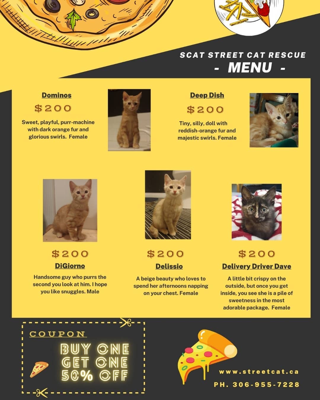 The Pizza Pals are now accepting orders...errrr...applications for adoption. 

They are still in quarantine, but will be ready to head to their forever homes in 1.5 weeks!