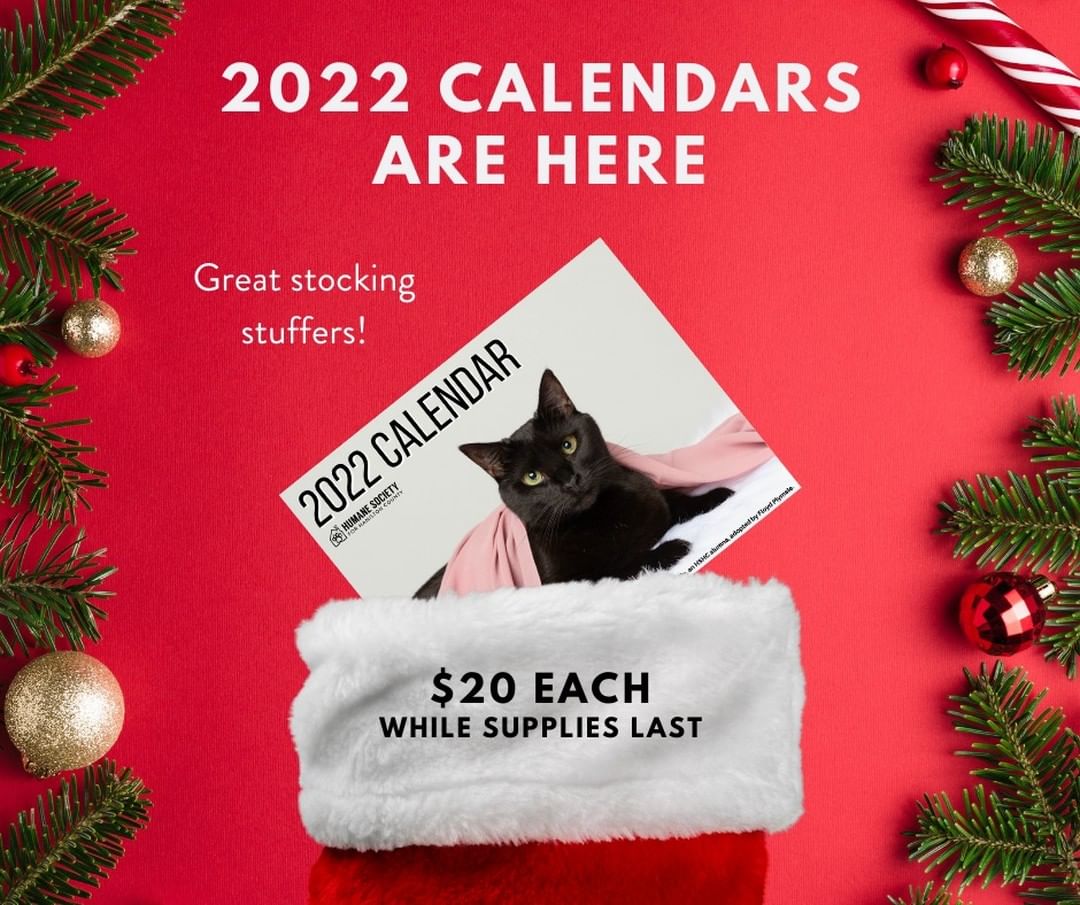 2022 HSHC calendars have officially arrived and make great gifts for the holidays--knowing you are supporting a worthwhile cause is just icing on the milkbone!

Purchase yours today at hamiltonhumane.com/2022-calendar. Calendars are also available at the shelter in the Shrout Retail Shop.