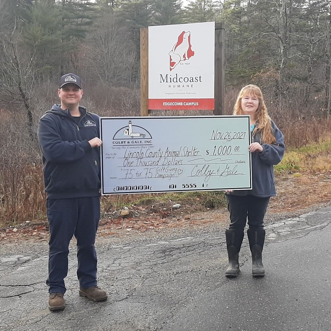 During this season of thanks, we are grateful to the donors who make our work possible 🐾❤🐾
To celebrate their 75th year in business, Colby & Gale let each of their employees select a nonprofit to receive a $1,000 donation. Thank you to Nick for selecting Midcoast Humane as the recipient of this generous donation, and thank you to Colby & Gale for their incredible support of the midcoast community!

<a target='_blank' href='https://www.instagram.com/explore/tags/colbyandgale/'>#colbyandgale</a> <a target='_blank' href='https://www.instagram.com/explore/tags/communitysupport/'>#communitysupport</a> <a target='_blank' href='https://www.instagram.com/explore/tags/75years/'>#75years</a> <a target='_blank' href='https://www.instagram.com/explore/tags/thankyou/'>#thankyou</a>