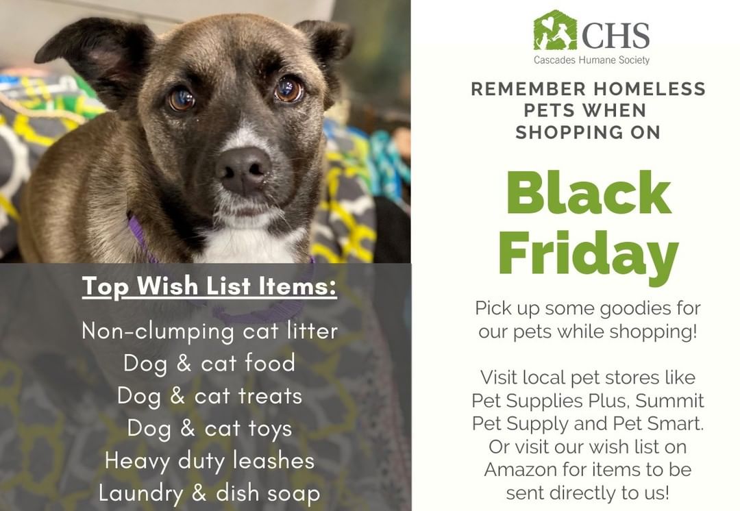 Shopping online or in person? Consider picking up something to help us provide for the pets in our care. We are so appreciative of anything you can donate! Thank you!