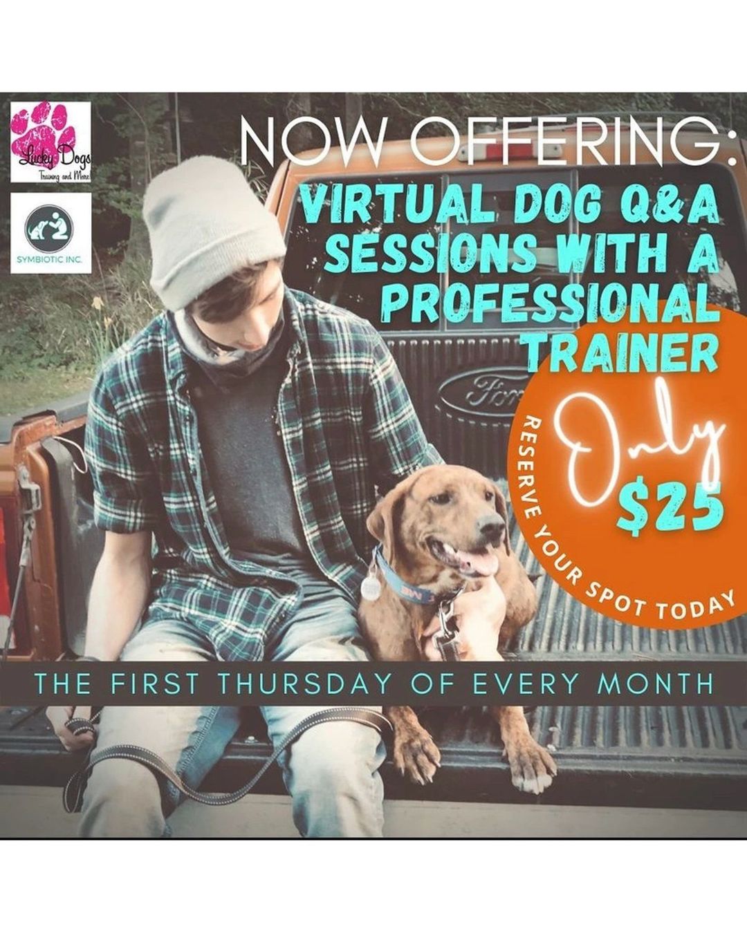 Next class is Thursday December 2nd from 6 to 7 pm!
🦮If you’ve recently adopted a dog
🦮If you’ve had a dog for years
🦮If you’re thinking about bringing a new dog into your family…..
THIS CLASS IS FOR YOU!!!!! <a target='_blank' href='https://www.instagram.com/explore/tags/justforyou/'>#justforyou</a> 
.
We’re pleased to present this awesome opportunity for dog parents who have a newly (or not so newly) adopted a dog to ask questions and receive advice from a real, live professional trainer. <a target='_blank' href='https://www.instagram.com/explore/tags/virtualtraining/'>#virtualtraining</a> 

$25 secures your spot in this informative, one-hour session, which takes place the first Thursday of every month from 6-7pm. Our next session is December 2nd! The group will be limited to 6 participants to ensure plenty of time for questions and answers. Learn from other pet parents who may be experiencing similar issues to you and your dog! 
.
Housetraining, chewing, barking,  crate anxiety… no question is too big or small and if the trainers @luckydogsrva feel that an your question warrants an extended conversation, they will offer a discounted one-on-one follow up session JUST FOR YOU!! <a target='_blank' href='https://www.instagram.com/explore/tags/oneonone/'>#oneonone</a> <a target='_blank' href='https://www.instagram.com/explore/tags/dogtraining/'>#dogtraining</a> 
.
New adoption isn’t always easy but you don’t have to go it alone!! Don’t wait until your dog forms a bad habit before you ask for help! Let’s work together now to change the behavior and help build a bond with your dog that will last a lifetime!! <a target='_blank' href='https://www.instagram.com/explore/tags/dogsarefamily/'>#dogsarefamily</a> 
.
Advance registration and payment is required. Just follow the link below to register or click in our bio to see a direct link to sign up!
.
We hope you’ll join us for this exciting opportunity!! We can’t wait to help you and your dog create the beautiful relationship of your dreams. ✨
.
.
<a target='_blank' href='https://www.instagram.com/explore/tags/symbioticsuffolk/'>#symbioticsuffolk</a> <a target='_blank' href='https://www.instagram.com/explore/tags/peacelovesloppykisses/'>#peacelovesloppykisses</a> <a target='_blank' href='https://www.instagram.com/explore/tags/virtualdogtraining/'>#virtualdogtraining</a>

https://symbioticinc.org/fundraisers%2Fappointments/ola/services/dog-training-q-a-session