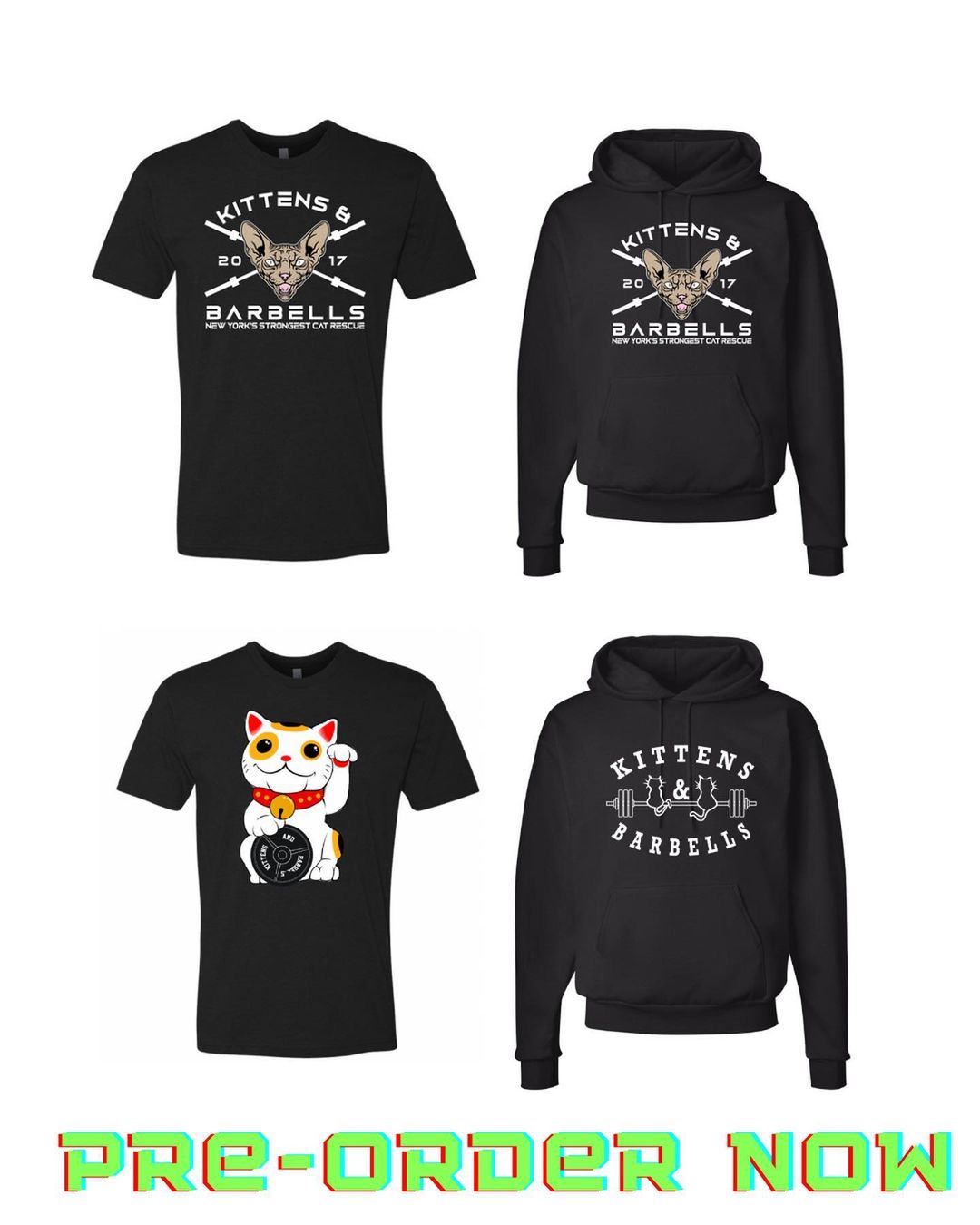 Mela here to tell you that our pre-order is LIVE!!! 📣

You’ve been asking for it so we delivered! We launched our classic design, lucky cat and new Sphinx cat design!

You can shop your favorite charitable merch via our website www.kittensandbarbells.org under the “shop” link. 100% of the proceeds go back to the cats and doing what we love! 

*OUR PRE-ORDER IS AVAILABLE NOVEMBER 27-DECEMBER 4*

You can dm us with questions! 
@bsm_printing_nj @donvalley_ @hellobriggitte