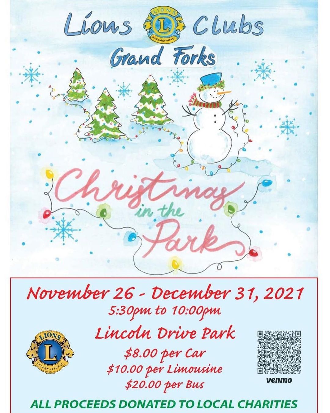 SAVE THE DATE!!

On December 1st, Lion’s Club of Grand Forks will be donating all entrance fees to Christmas in the Park to Circle of Friends Animal Shelter. We cannot thank them enough; all donations will help tremendously!! 

From 5:30pm – 10:00pm December 1st, a staff member will also be collecting pet supplies for donations to fill up our van with wonderful things for our pets. With each donated item, you will be given a registration slip to enter a drawing for the famous Leg Lamp!

If you are unable to make it, but would like to donate, we encourage you to use the Venmo QR code on the flyer. All donations help our pets in need.

<a target='_blank' href='https://www.instagram.com/explore/tags/adopt/'>#adopt</a> <a target='_blank' href='https://www.instagram.com/explore/tags/donate/'>#donate</a> <a target='_blank' href='https://www.instagram.com/explore/tags/christmasinthepark/'>#christmasinthepark</a>