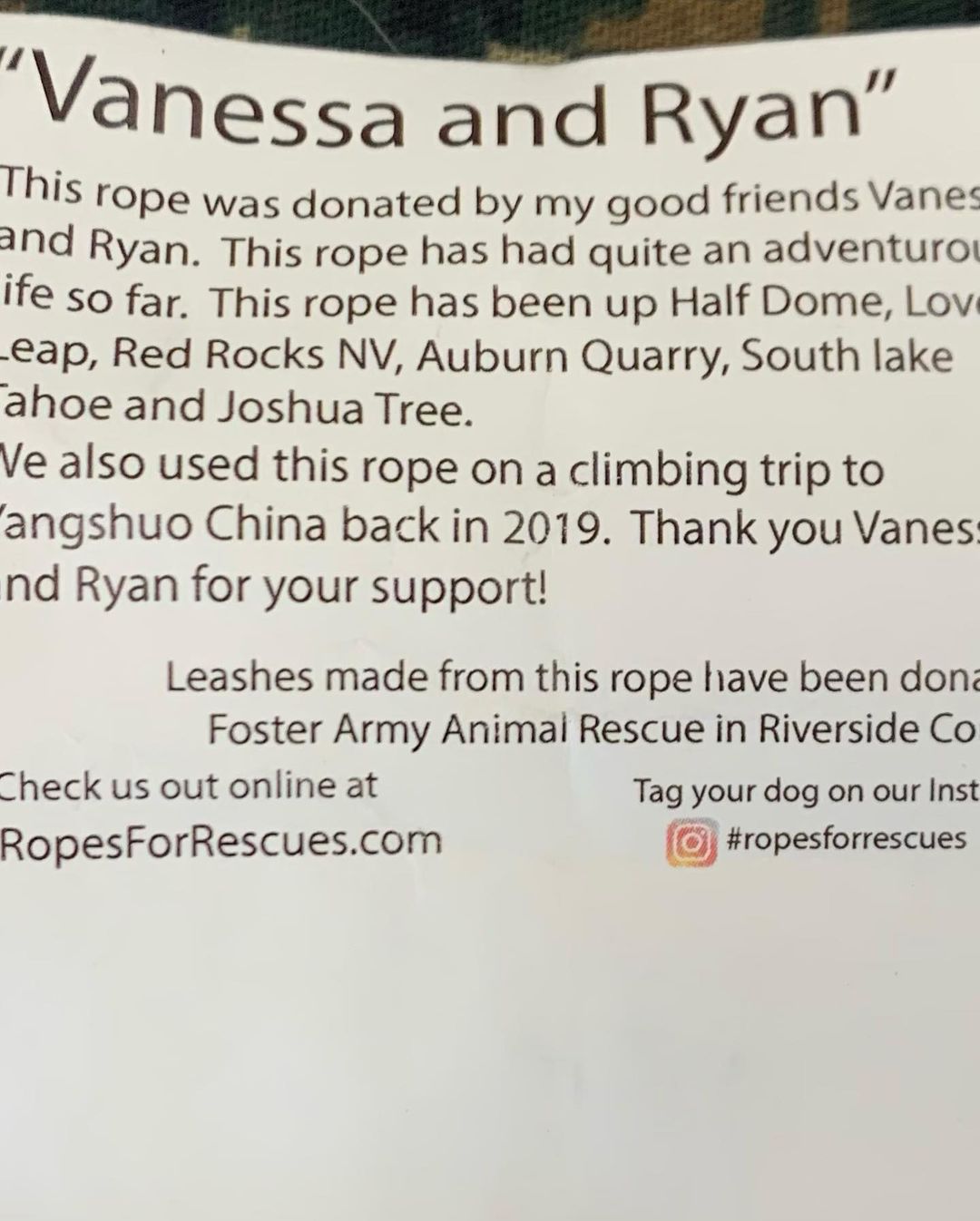 Our foster pups received an amazing gift from @ropesforrescues ! This organization makes durable leashes out of recycled climbing ropes, and donates them to rescues. Climbers Vanessa, Ryan, and Berkley donated their used ropes for Foster Army pups! Each leash came with a story of its “adventures.” Nikola can’t wait to continue this rope’s journey and is eager for his next hike!
<a target='_blank' href='https://www.instagram.com/explore/tags/fosterarmy/'>#fosterarmy</a> <a target='_blank' href='https://www.instagram.com/explore/tags/nikola/'>#nikola</a> <a target='_blank' href='https://www.instagram.com/explore/tags/hiking/'>#hiking</a> <a target='_blank' href='https://www.instagram.com/explore/tags/ropesforrescues/'>#ropesforrescues</a> <a target='_blank' href='https://www.instagram.com/explore/tags/dogstagram/'>#dogstagram</a> <a target='_blank' href='https://www.instagram.com/explore/tags/dogsofinstagram/'>#dogsofinstagram</a> <a target='_blank' href='https://www.instagram.com/explore/tags/doglovers/'>#doglovers</a> <a target='_blank' href='https://www.instagram.com/explore/tags/hikingadventures/'>#hikingadventures</a> <a target='_blank' href='https://www.instagram.com/explore/tags/hikingwithdogs/'>#hikingwithdogs</a> <a target='_blank' href='https://www.instagram.com/explore/tags/socalhiking/'>#socalhiking</a> <a target='_blank' href='https://www.instagram.com/explore/tags/climbing/'>#climbing</a><a target='_blank' href='https://www.instagram.com/explore/tags/climbinglife/'>#climbinglife</a> <a target='_blank' href='https://www.instagram.com/explore/tags/outdooradventures/'>#outdooradventures</a> <a target='_blank' href='https://www.instagram.com/explore/tags/theearthoutdoors/'>#theearthoutdoors</a> <a target='_blank' href='https://www.instagram.com/explore/tags/explore/'>#explore</a>