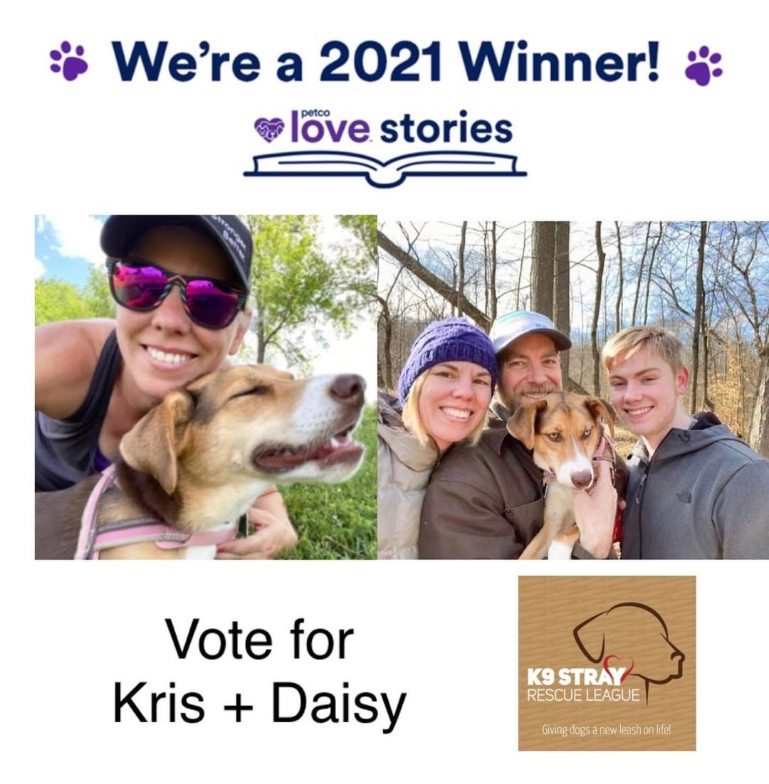 VOTE to help us win $25K! Voting for us is the only way we can win! Please VOTE & SHARE our winning love story.

K-9 Stray Rescue League is very excited to announce that we have been chosen as one of the 100 Petco Love Stories winners! Thank you so much to Kris (& Daisy) for the touching story that you submitted! Now we have the chance to earn an additional $25,000 grant award! We need your vote to win the grand prize! 💕

Help us earn lifesaving funds to help more pets in need by voting for K-9 Stray Rescue League: Kris & Daisy’s story from now until December 15th by noon (CST).

Vote for K-9:
http://wshe.es/e8S9cFXj

Read Daisy’s story:
https://petcolove.org/love-story/daisy/

You must have a valid email address to vote. You do not have to have a Facebook account. Ask all your friends and family to vote too please! Go to petcolove.org/vote to vote without a Facebook account. 

Thank you so much for this huge opportunity to win for our dogs. 

<a target='_blank' href='https://www.instagram.com/explore/tags/petcolove/'>#petcolove</a> <a target='_blank' href='https://www.instagram.com/explore/tags/petcolovestory/'>#petcolovestory</a> <a target='_blank' href='https://www.instagram.com/explore/tags/petcolovestories/'>#petcolovestories</a>  <a target='_blank' href='https://www.instagram.com/explore/tags/vote/'>#vote</a> <a target='_blank' href='https://www.instagram.com/explore/tags/rescueismyfavoritebreed/'>#rescueismyfavoritebreed</a> <a target='_blank' href='https://www.instagram.com/explore/tags/adoptdontshop/'>#adoptdontshop</a> <a target='_blank' href='https://www.instagram.com/explore/tags/adopt/'>#adopt</a> <a target='_blank' href='https://www.instagram.com/explore/tags/thankyou/'>#thankyou</a>