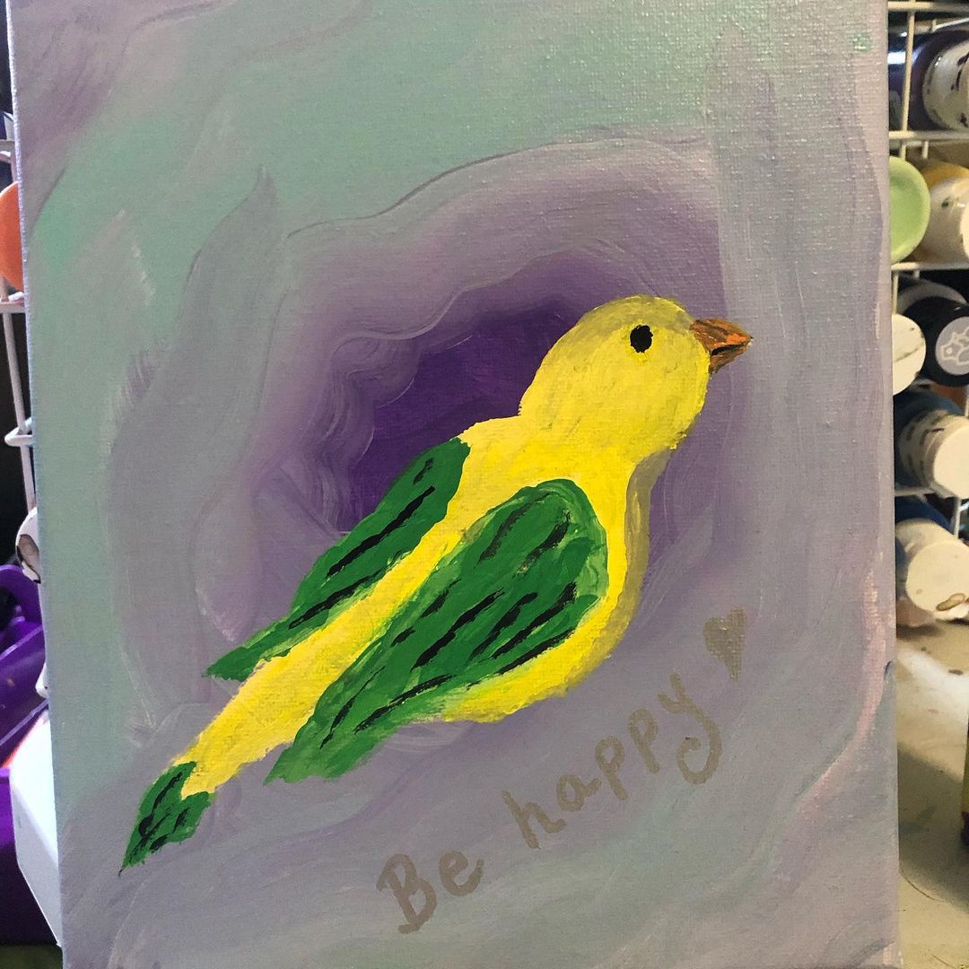 Be Happy Yellow Bird by Sandy Kamen Wisniewski 8x10 $50 <a target='_blank' href='https://www.instagram.com/explore/tags/birdlovers/'>#birdlovers</a> <a target='_blank' href='https://www.instagram.com/explore/tags/artist/'>#artist</a> <a target='_blank' href='https://www.instagram.com/explore/tags/artwork/'>#artwork</a> <a target='_blank' href='https://www.instagram.com/explore/tags/birdartwork/'>#birdartwork</a> <a target='_blank' href='https://www.instagram.com/explore/tags/animalrescue/'>#animalrescue</a>